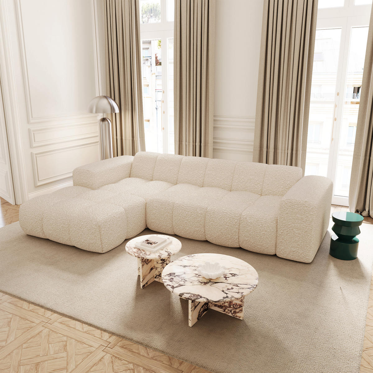 ECKSOFA (links) BLOOM Frottee Creme 290cm - Creme, Textil (290/164cm) - Premium Interiors