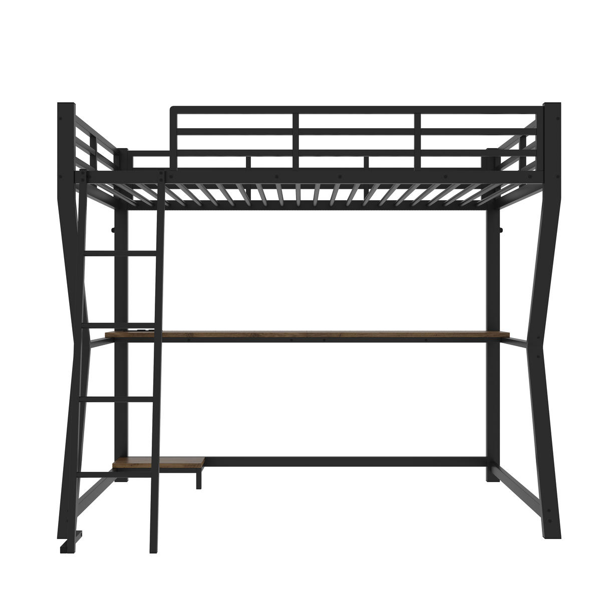 HOCHBETT mit Schreibtisch 90x200 cm Metall Schwarz - Schwarz, Metall (90/200cm) - Meubliv