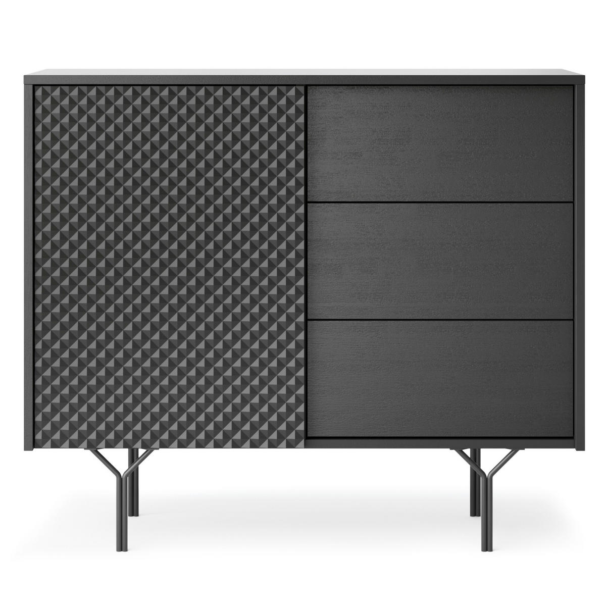 SIDEBOARD ORILLIA KOM3-1D3S Fräste Fronten, Schwarz - Schwarz, Holzwerkstoff/Kunststoff (97/83/38cm) - Komodee