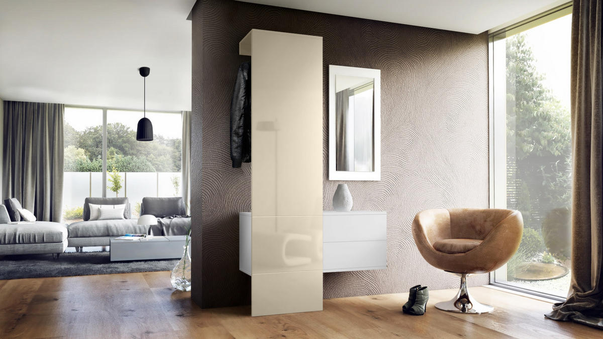 GARDEROBE Carlton Paneel in Creme Hochglanz - Creme, Holzwerkstoff (105/193/35cm) - Vladon