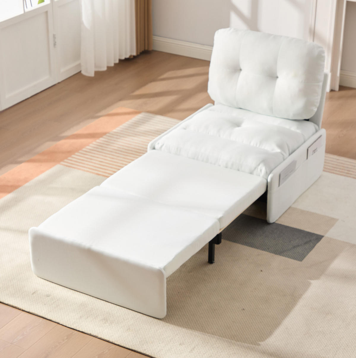 SCHLAFSESSEL 81,5/195/90 cm als 2-in-1 Ausziehbett mit Leinenbezug und Seitentaschen, Weiß - Weiß, Kunststoff (195/90/81.5cm) - Redom