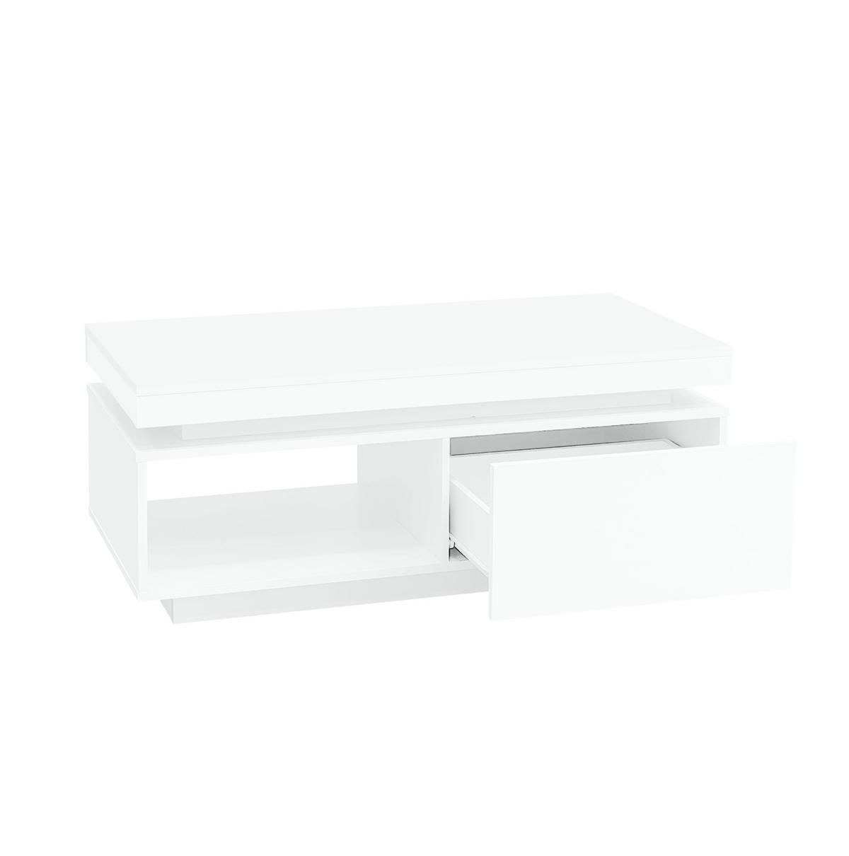 COUCHTISCH 100/50 cm mit LED-Beleuchtung und Schublade in Hochglanz Weiß - Weiß, Holzwerkstoff (100/50/40.3cm) - BEAOK
