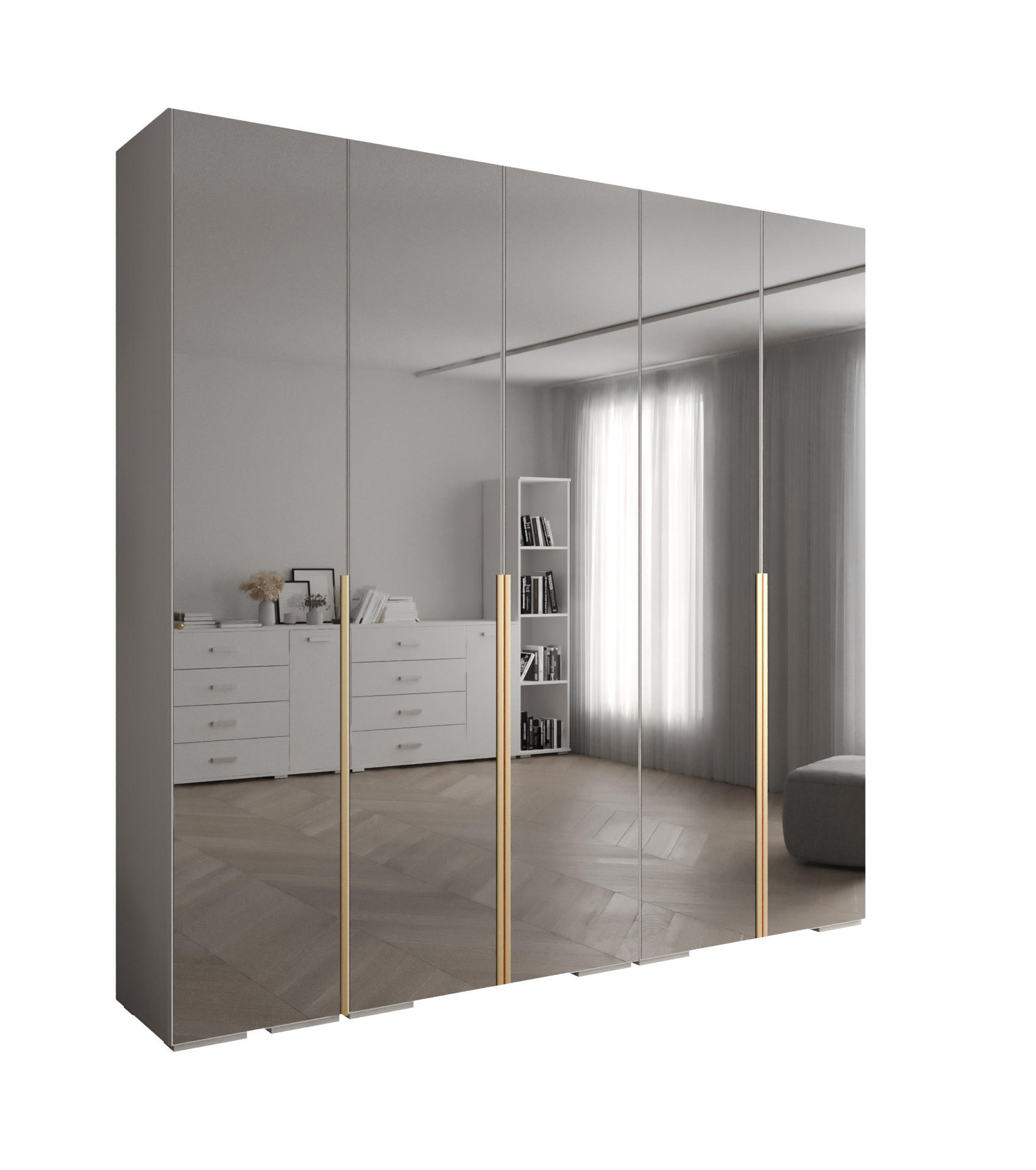 DREHTÜRENSCHRANK 236.7/250/47 5-türig - Goldfarben/Weiß, Holz/Metall (250/236.7/47cm) - Abiks Möbel
