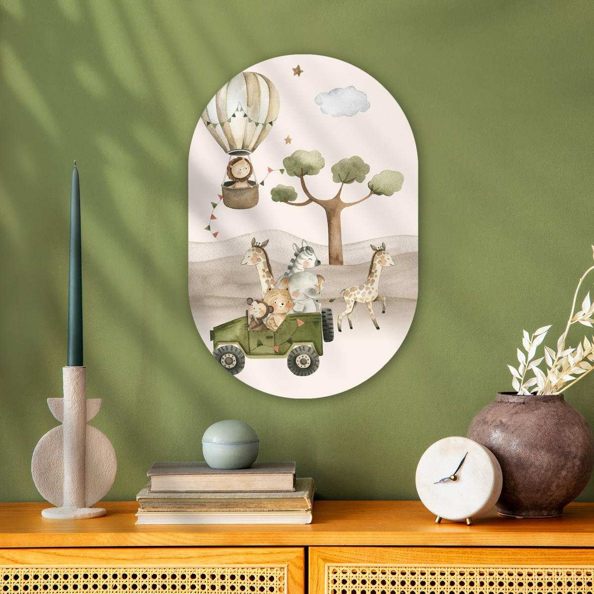 WANDBILD Wilde Tiere - Safari - Aquarell - Heißluftballon 40x60 cm - Beige, Kunststoff (40/60cm) - MuchoWow