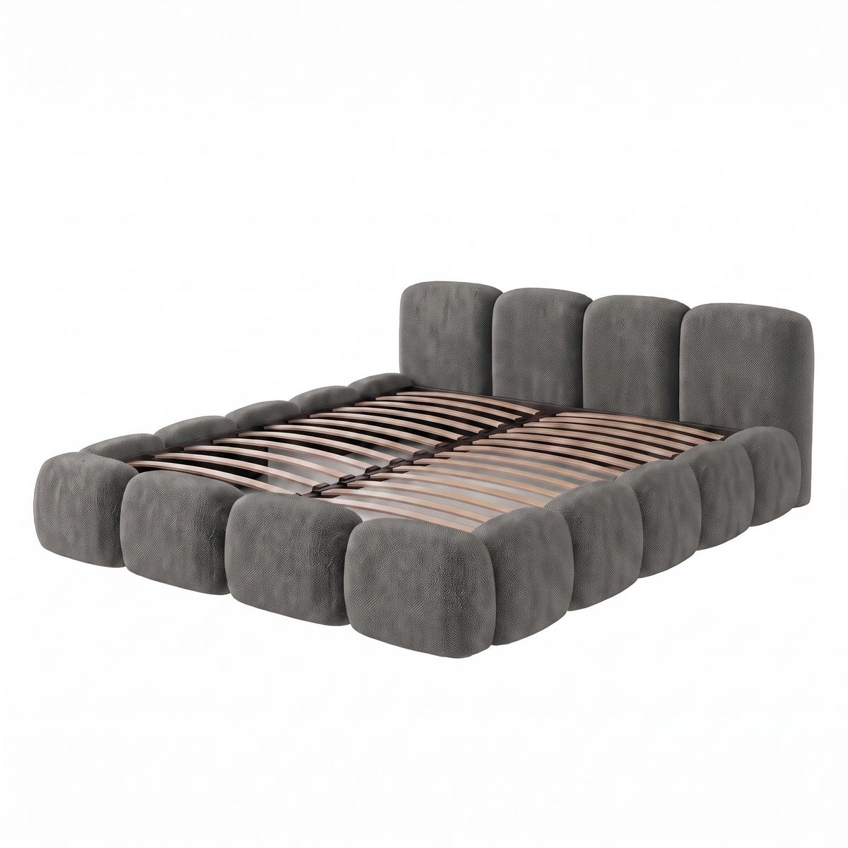 POLSTERBETT SUENO 180x200 cm in Dunkelgrau, gepolstertes Kopfteil, Metalllattenrost, Bettkasten, Chenille-Stoff - Dunkelgrau/Naturfarben, Holz/Textil (180/200cm) - Muffo
