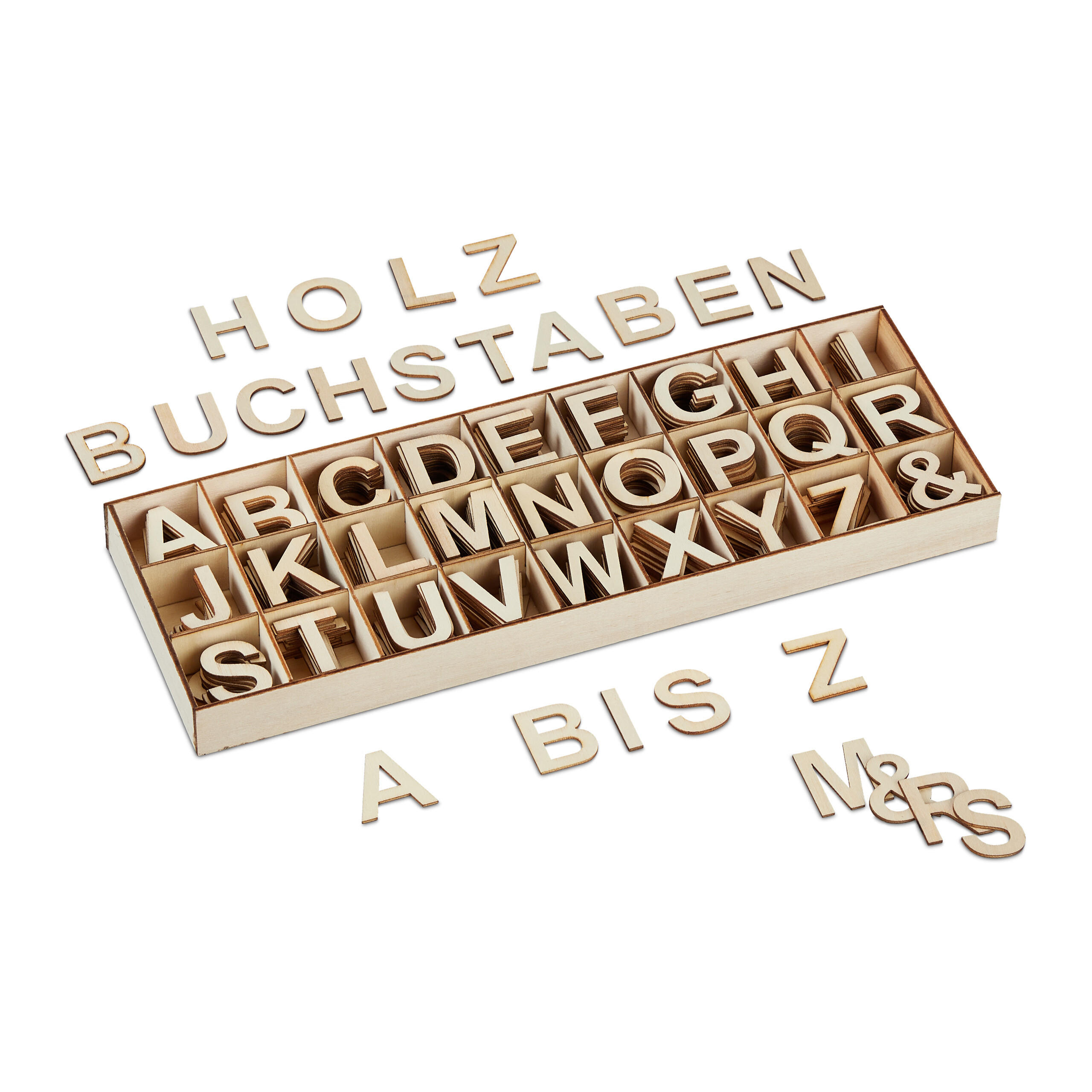 324TLG.HOLZBUCHSTABEN-SET - Beige, Holz (10.5/2.5/30cm) - Relaxdays