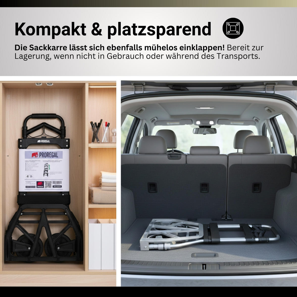 SACKKARRE Elephant klappbar 115x50x53cm Traglast 150kg AluminiumrahmenTRR Fachgummiräder Schwarz - Schwarz, Metall (53/50/115cm) - PROREGAL