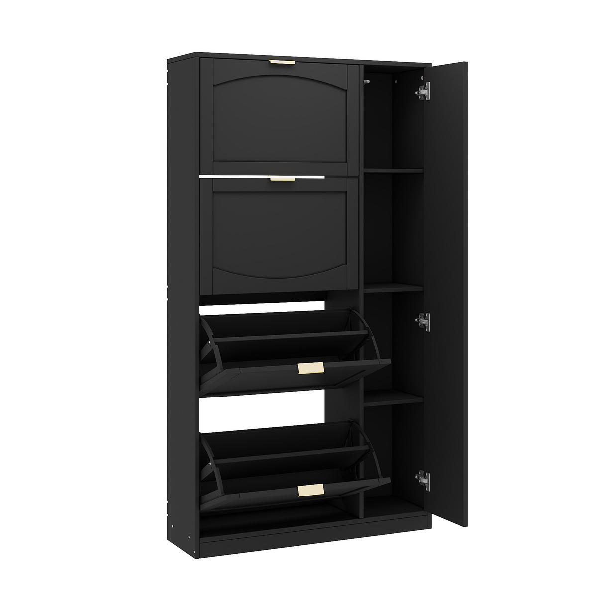 SCHUHSCHRANK aus Spanplatte 80x24x147cm in Schwarz mit Spiegeltüren - Schwarz, Holzwerkstoff (80/147/24cm) - Modfu