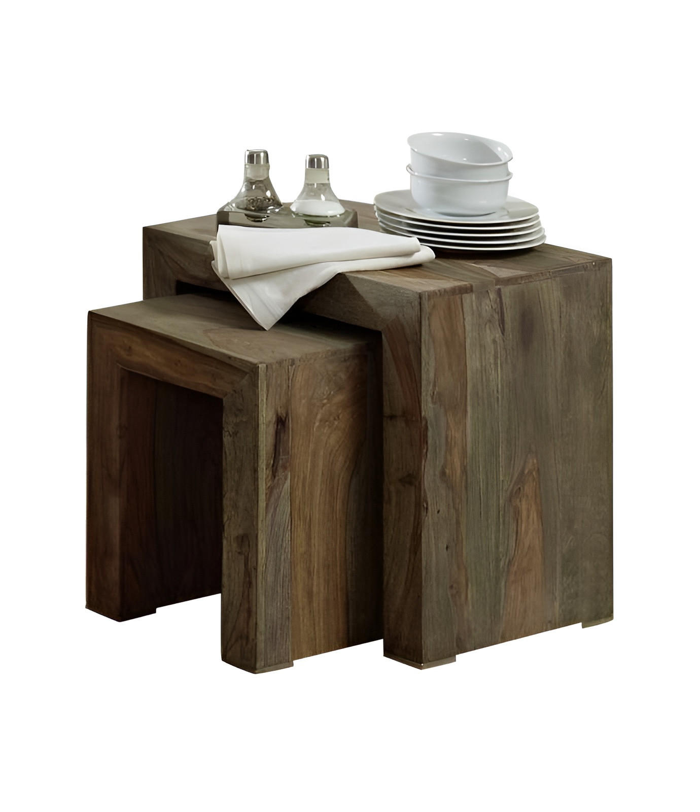 BEISTELLTISCH Sheesham 45x35x45 grau geölt NATURE GREY #12 - Grau, Holz (35/45/45cm) - Massivmoebel24