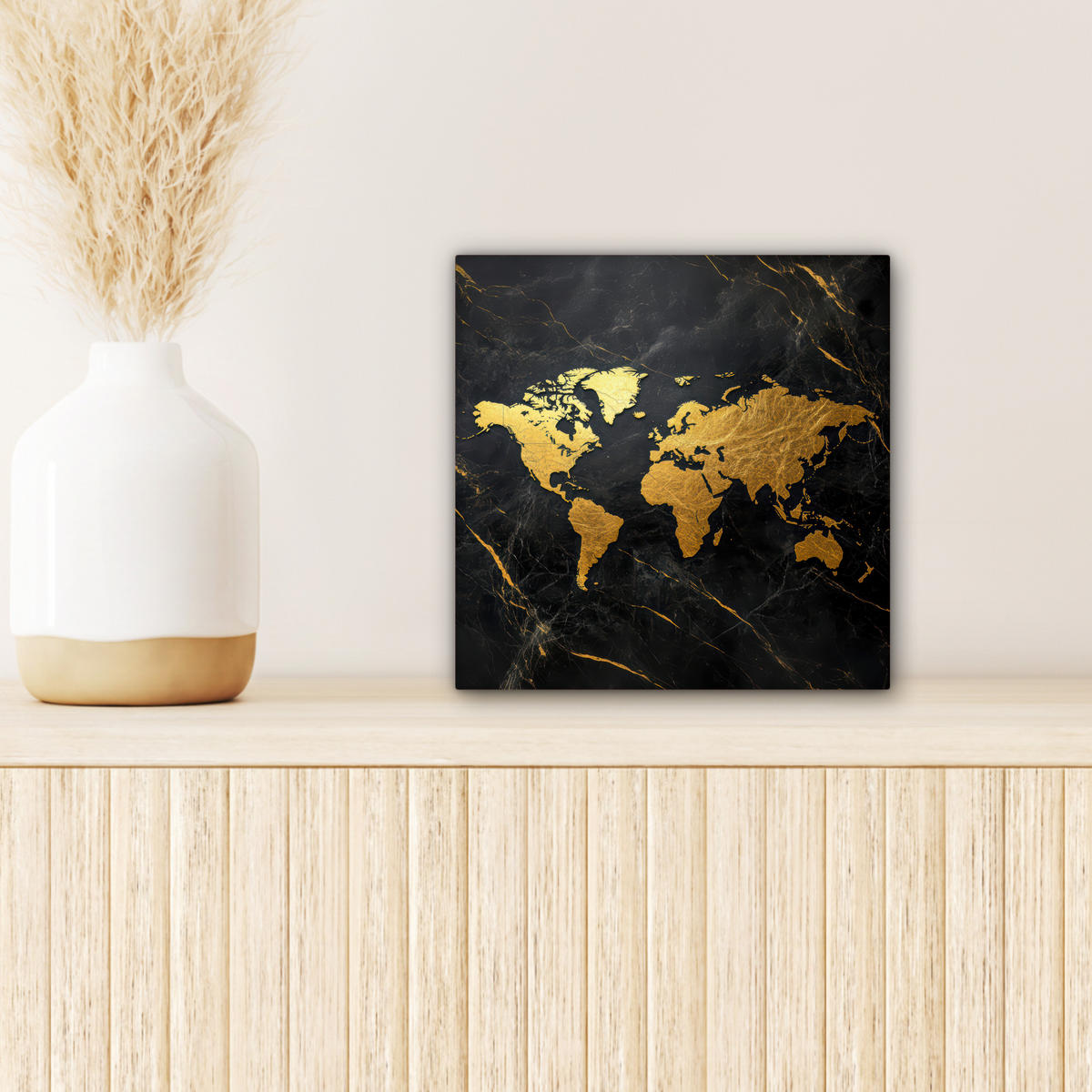 LEINWANDBILD Weltkarte - Gold - Marmor Deko Wohnzimmer 20x20 cm - Goldfarben, Textil (20/20cm) - MuchoWow