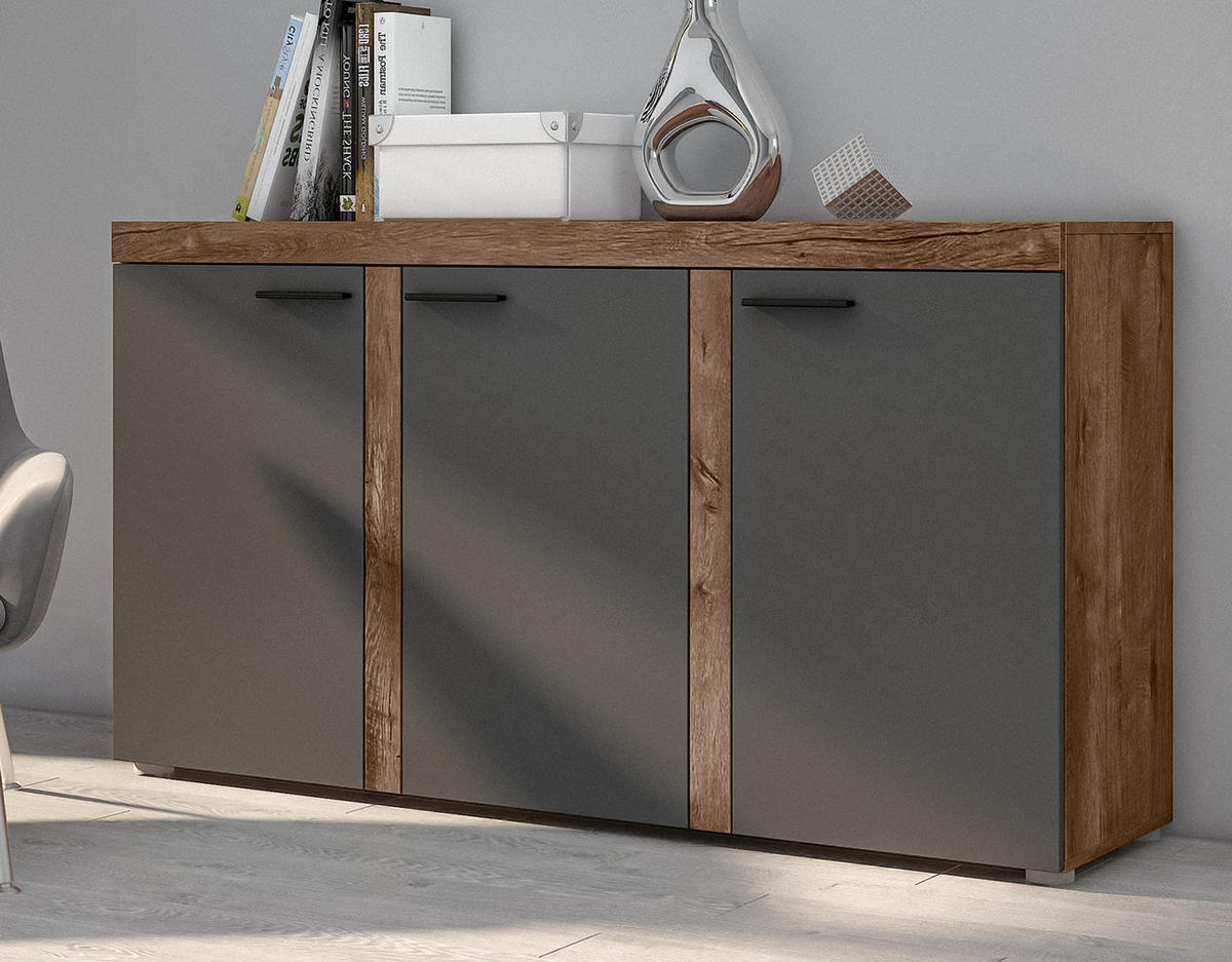 SIDEBOARD Spacoro 3D Lefkas, Graphit 148,8/82/40,3 cm – Wohnzimmer Kommode Modern - Braun/Grau, Holzwerkstoff/Kunststoff (149/82/40cm) - AX Living