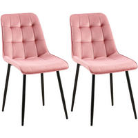 STUHL 2er Set Samt Pink - Pink/Schwarz, Textil/Metall (47/89/61cm) - CLP