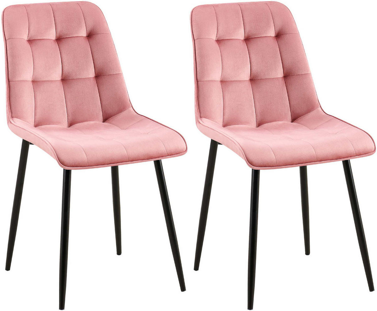 STUHL 2er Set Samt Pink - Pink/Schwarz, Textil/Metall (47/89/61cm) - CLP