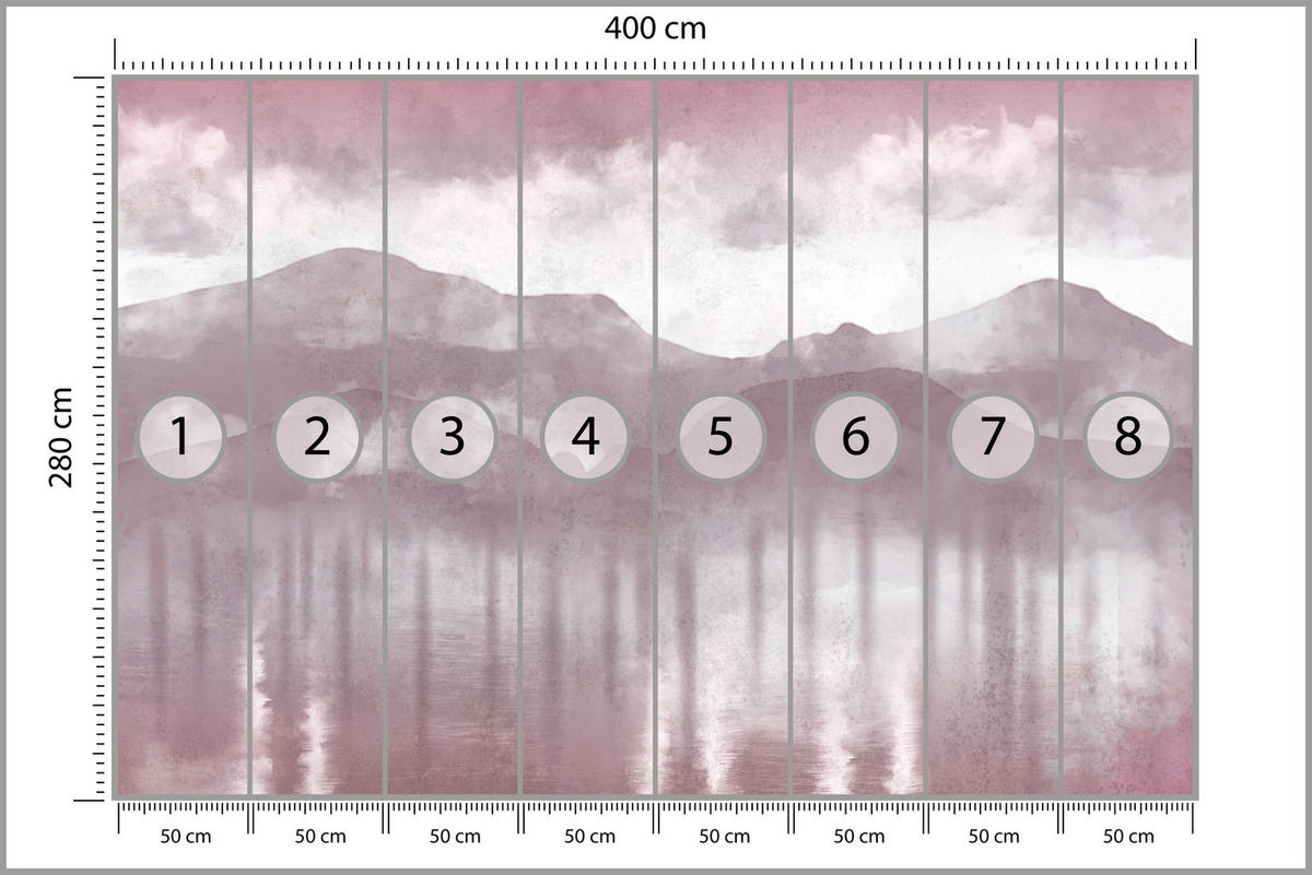 FOTOTAPETE für Wohnzimmer Neblige Berglandschaft Violet Bergpanorama Modern 400x280 - Violett/Rosa, Papier (400/280cm) - Muralo