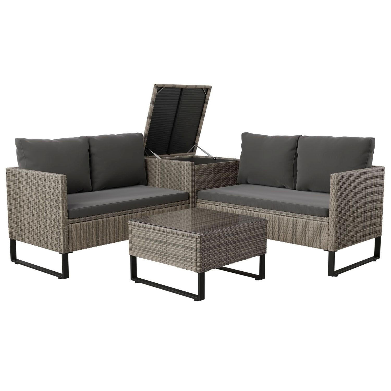 LOUNGEGARNITUR Santorini grau-meliert / grau - Grau, Kunststoff/Metall - Juskys