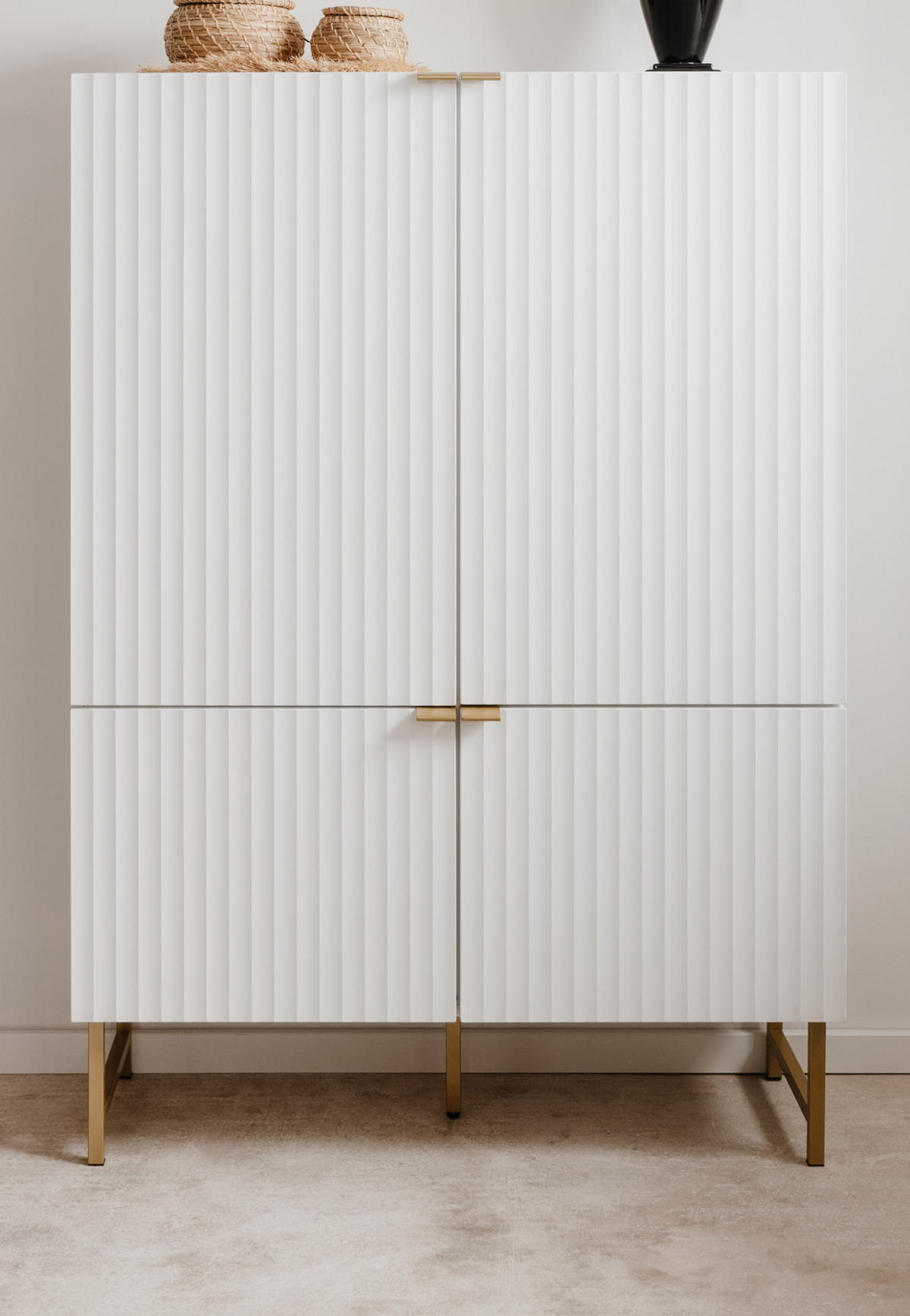 HIGHBOARD weiß, Gold 100 cm, Anrichte mit Soft-Close und 3D-Struktur - Goldfarben/Weiß, Holzwerkstoff/Metall (100/142/41cm) - Furn.Design