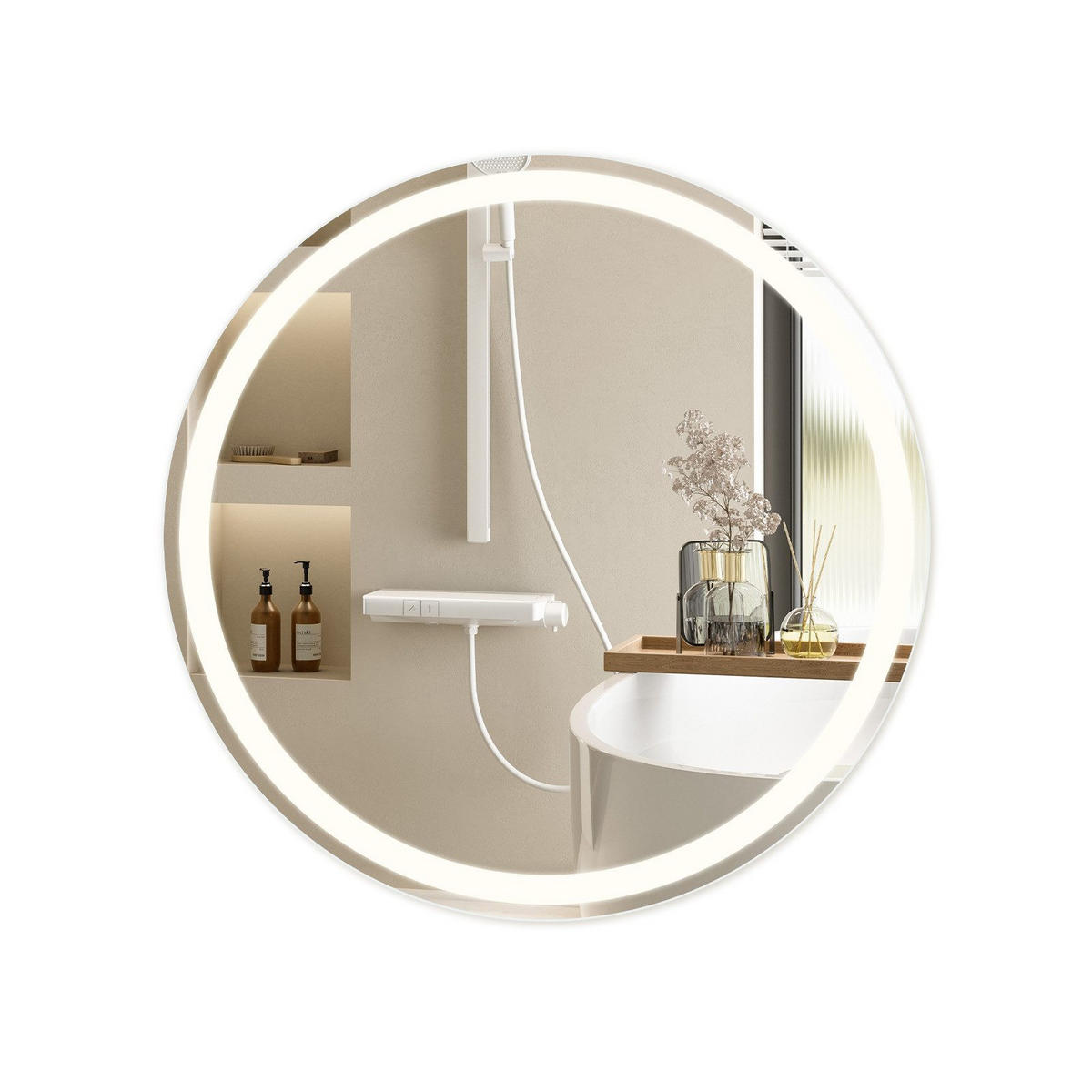 BADEZIMMERSPIEGEL Mainz mit LED-Leuchte Ø50 cm - Weiß, Glas (50/3/50cm) - Nettlife