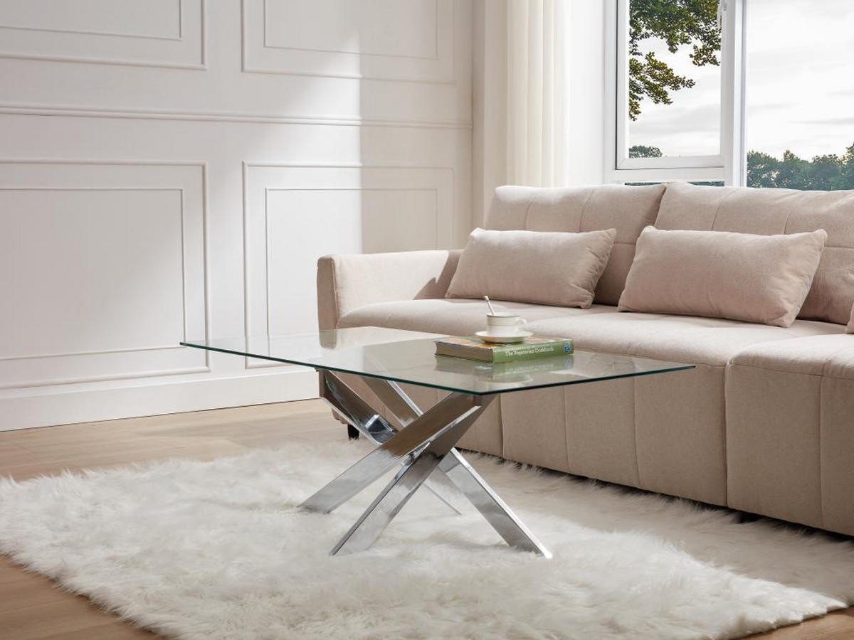 COUCHTISCH - Sicherheitsglas & Verchromtes Metall - Transparent - COSIMA - Chromfarben, Glas (120/60/45cm) - Vente-Unique