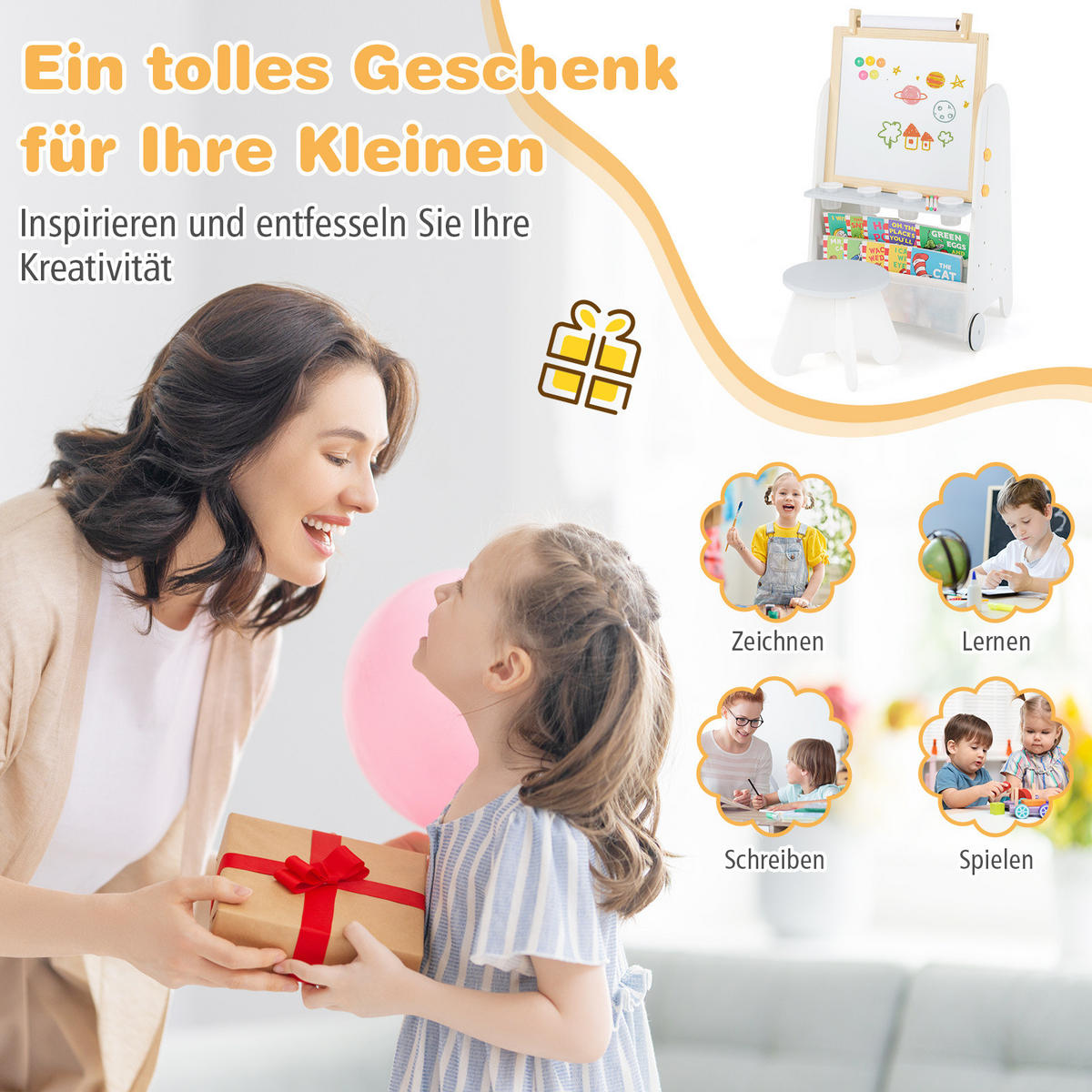 KINDERSTAFFELEI Grau - Grau, Holz (56/105/42cm) - COSTWAY