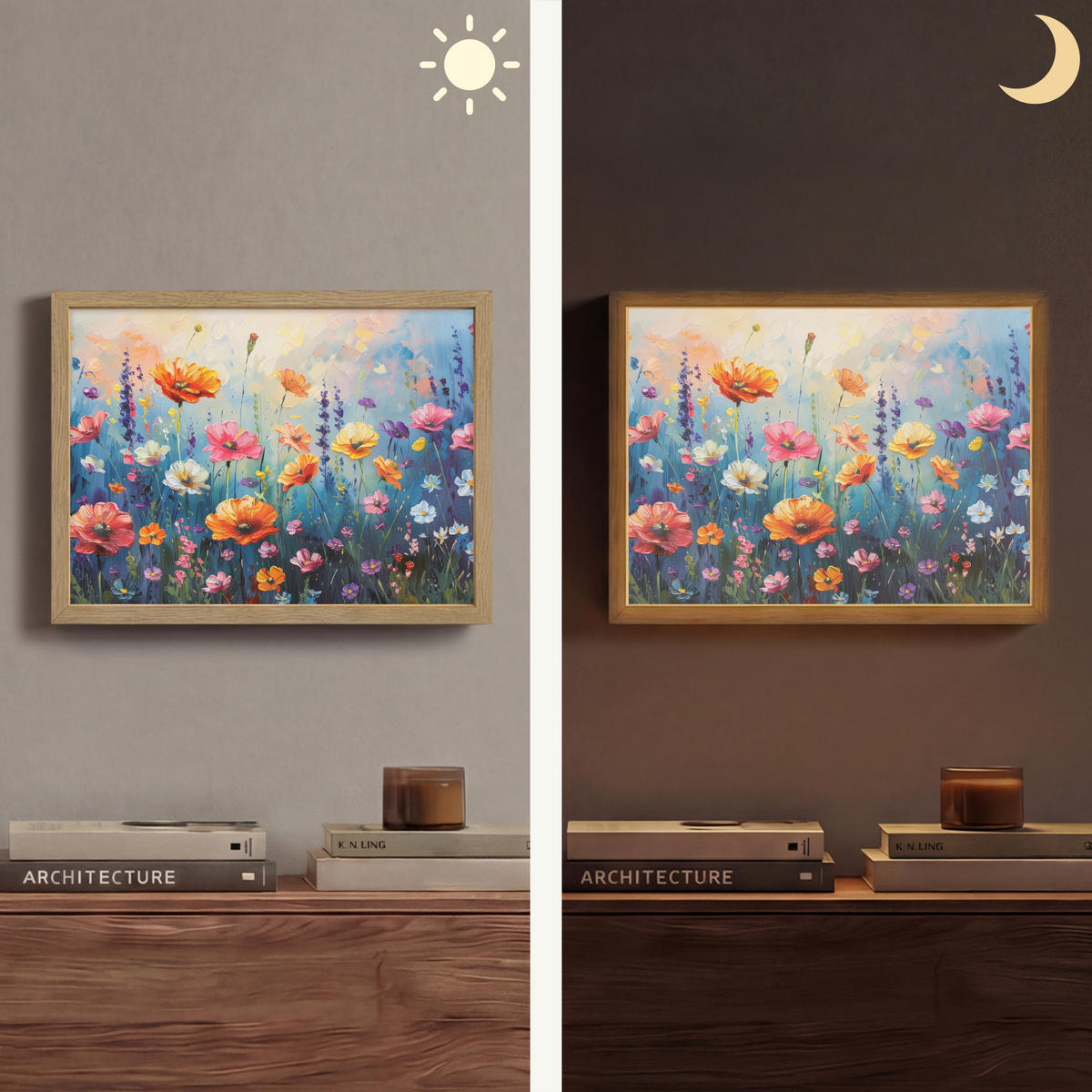 NÁSTĚNNÁ LAMPA S AKUMULÁTOREM Květiny - Příroda - Akvarel - Umění 40x30 cm - různobarevná, kompozitní dřevo (40/30/8cm) - OnlyWow