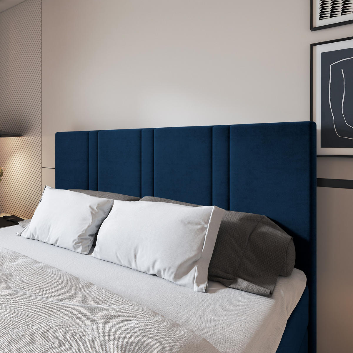 BOXBETT COMOZA 200x200 cm mit Matratze und Topper, H2+H3 - Blau - Blau, Holz (200/200cm) - MASSENO