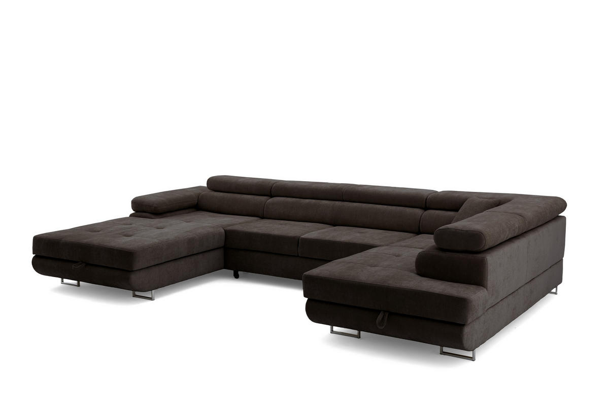 ECKSOFA U-Form WILD U Rechts mit Schlaffunktion 130x260 Chenille Dunkelbraun - Dunkelbraun/Silberfarben, Holz/Textil (350/90/203cm) - Muffo