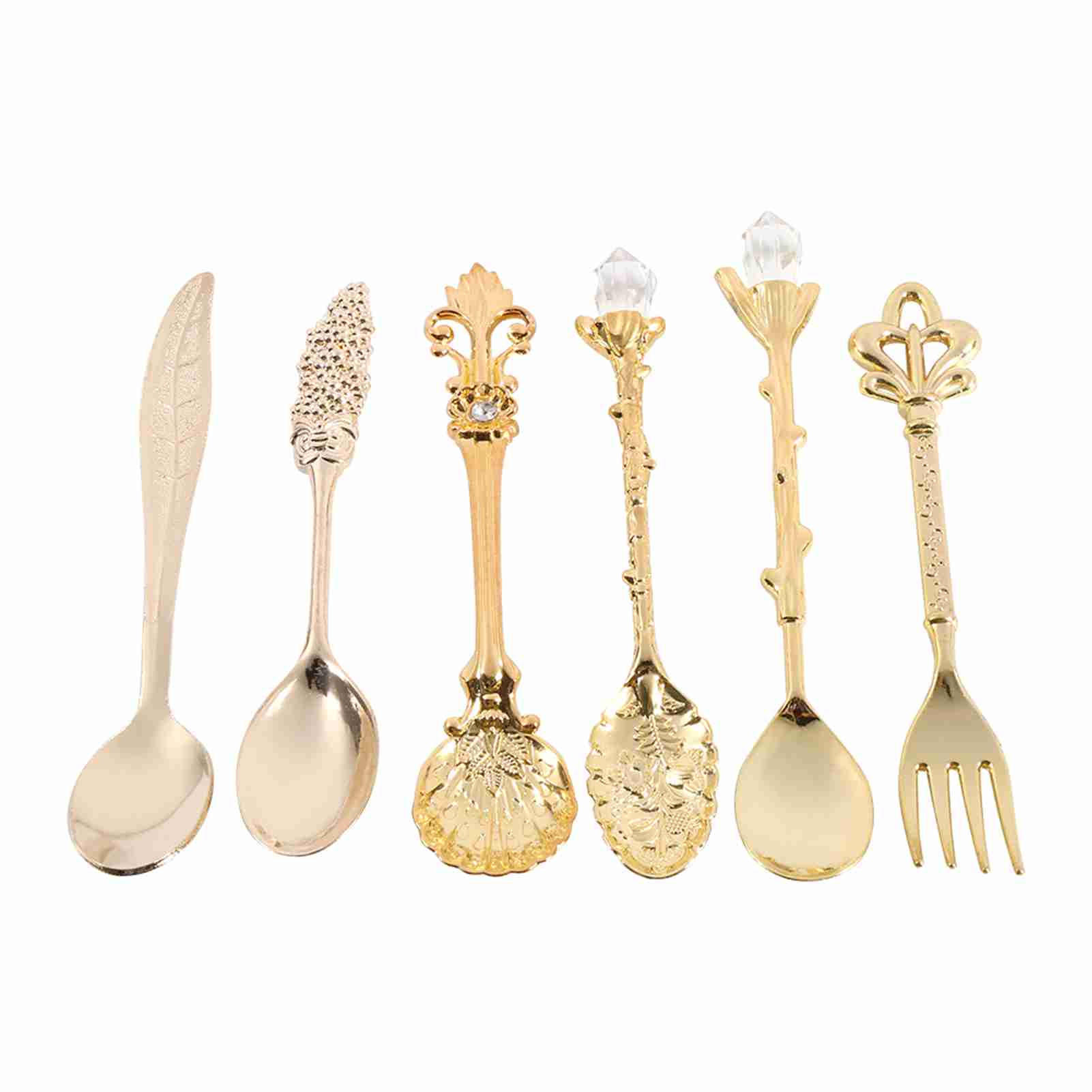 BESTECK-SET Vintage 6-teiliges Löffel & Gabel Set aus Zinklegierung 5 Muster - Goldfarben, Metall