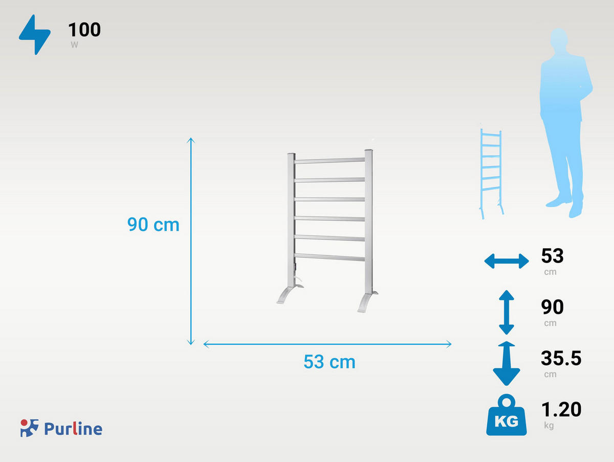 HANDTUCHTROCKNER Silber mit Elektrosystem und Wandhalterung 100 W - Silberfarben, Metall (53/90/36cm) - Purline