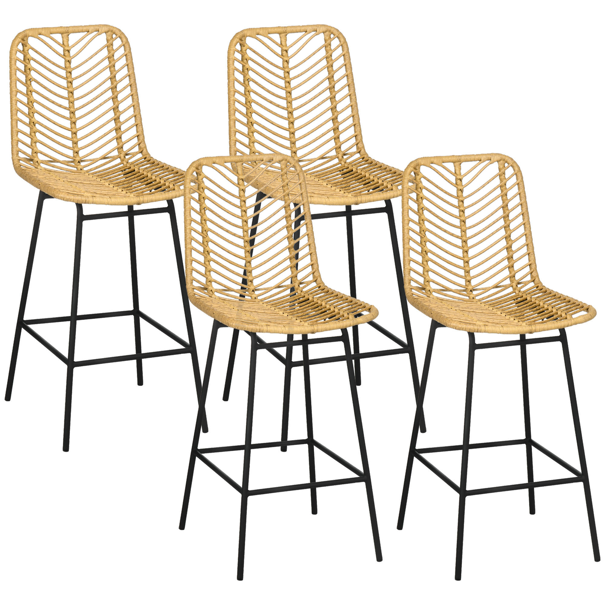 BARHOCKER 4er-Set DE-14819 Korbgeflecht-Rückenlehne mit Fußstütze Gelb - Gelb, Metall (42.5/102/52cm) - ComfortXL