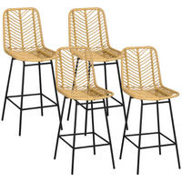 BARHOCKER 4er-Set DE-14819 Korbgeflecht-Rückenlehne mit Fußstütze Gelb - Gelb, Metall (42.5/102/52cm) - ComfortXL