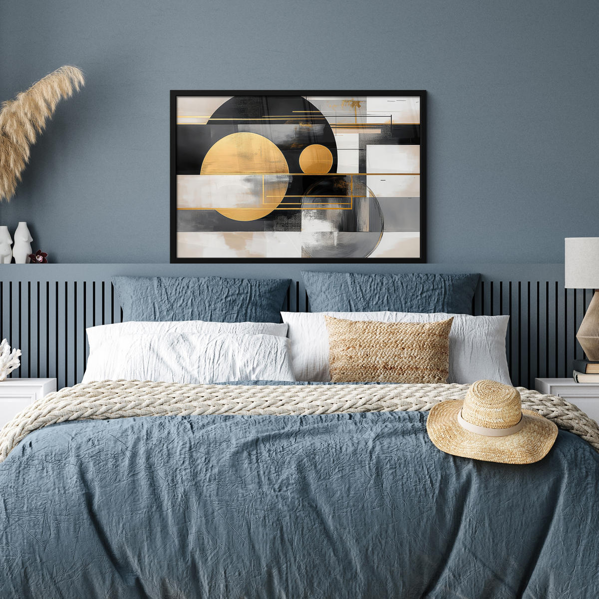 ZARÁMOVANÝ PLAGÁT Abstraktné - Zlato - Striebro - Tvary - Estetické - Moderné 90x60 cm - zlatá, papier (90/60cm) - MuchoWow