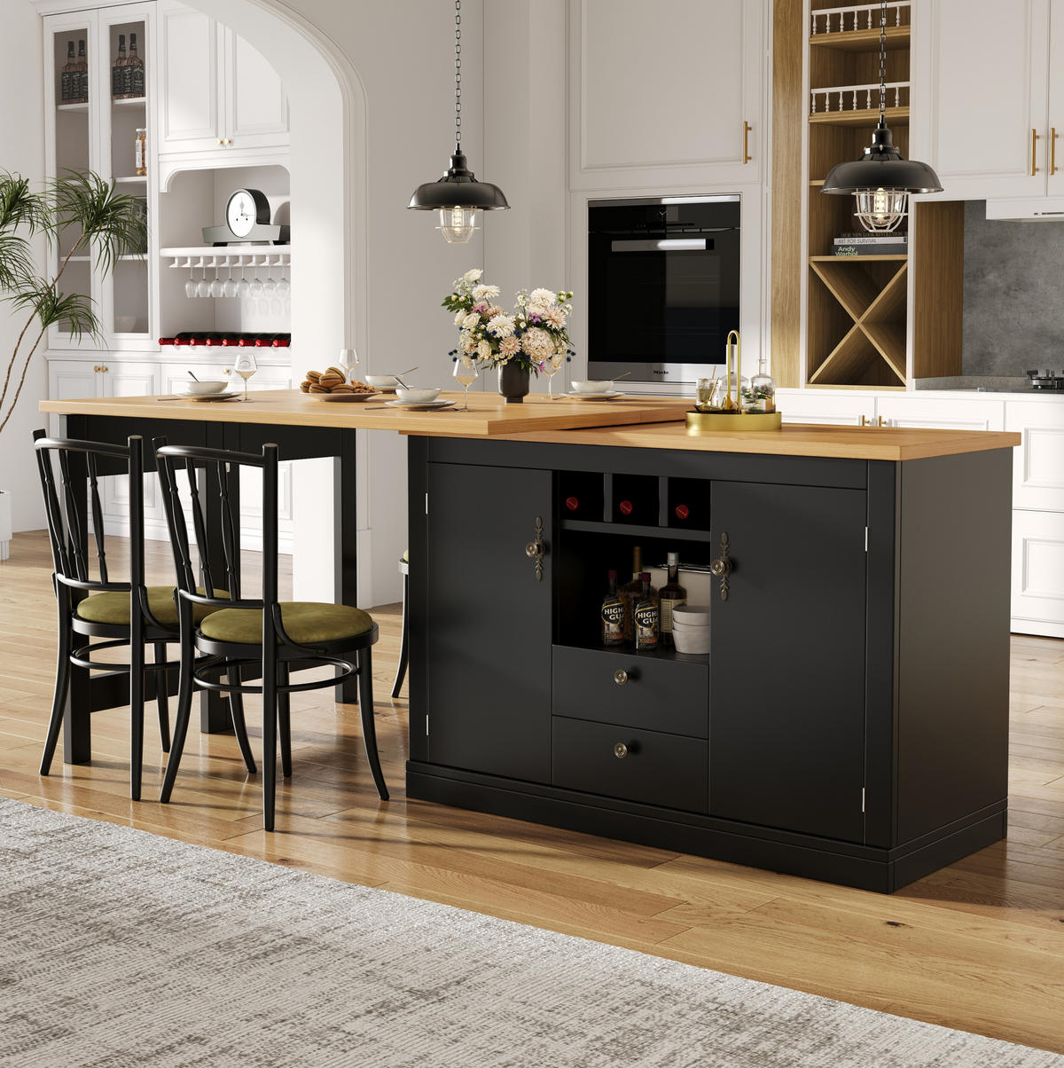 BARTISCH 120-180/40/76 cm mit Stauraum und drehbarer Ausziehfunktion - Schwarz, Holzwerkstoff (40/180/76cm) - BEAOK