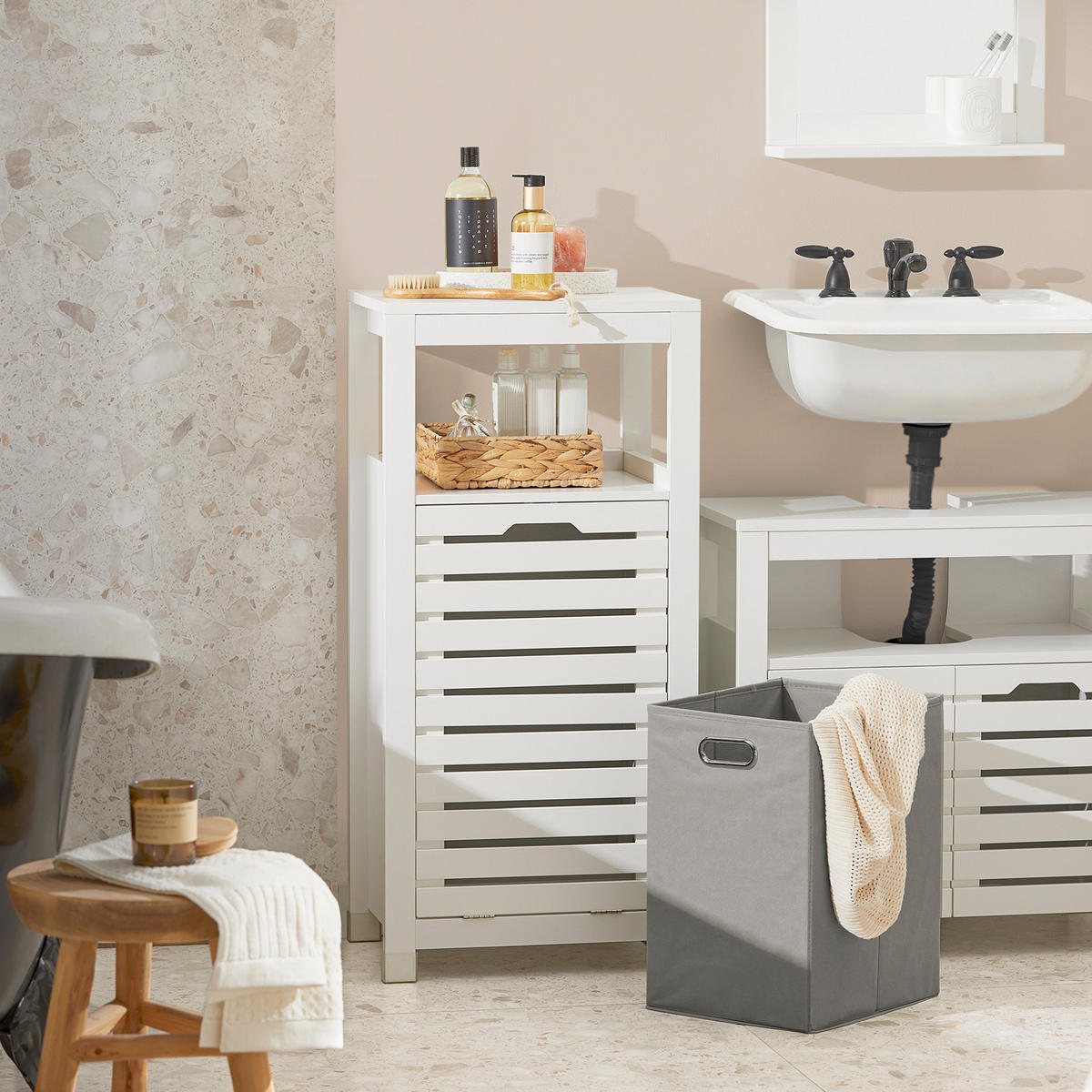 WÄSCHESCHRANK Weiß - Weiß, Holzwerkstoff (42/90/30cm) - SoBuy