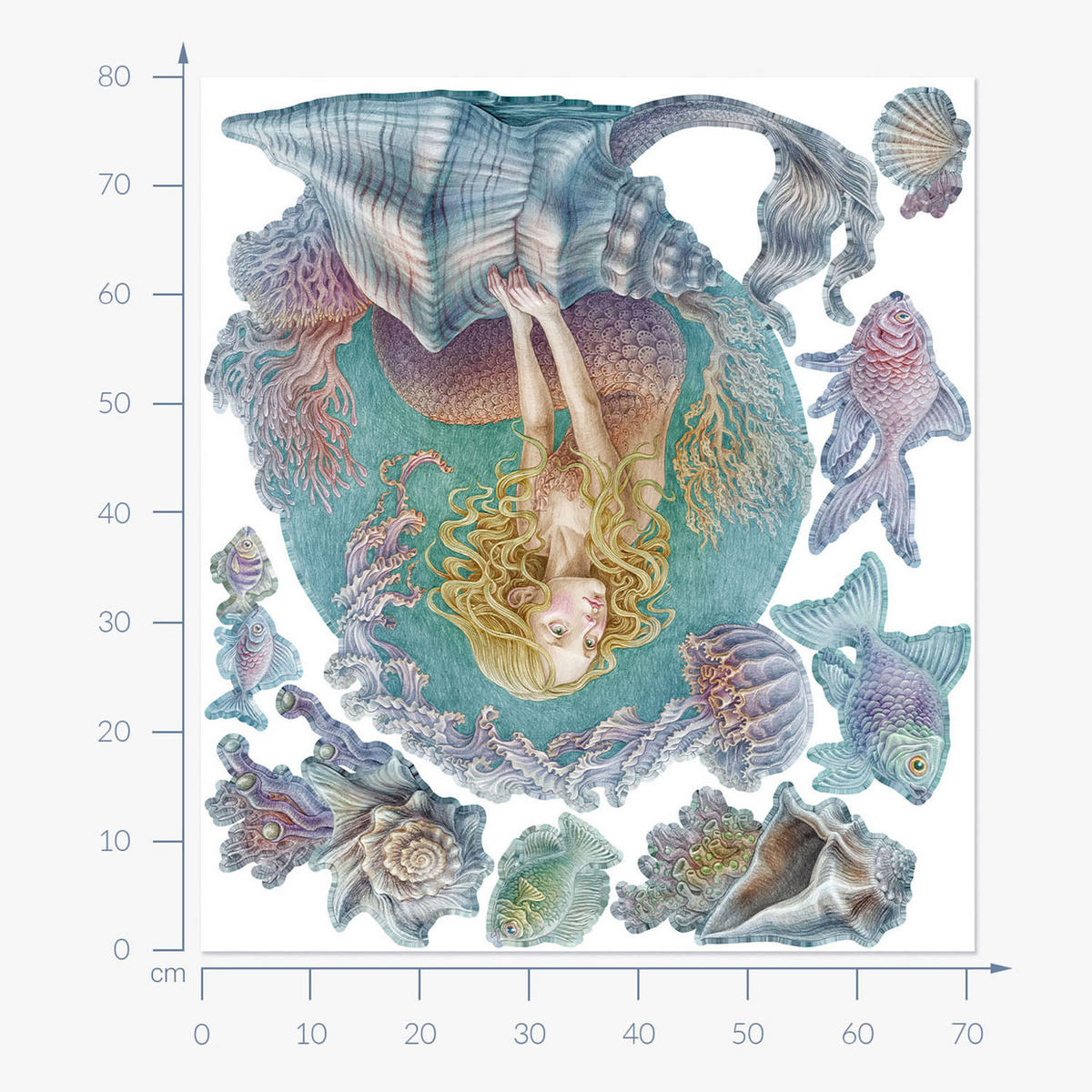 WANDAUFKLEBER 80x71cm - Sirenengeschichten - Multicolor, Kunststoff (80/71/0.1cm) - Wallfluent