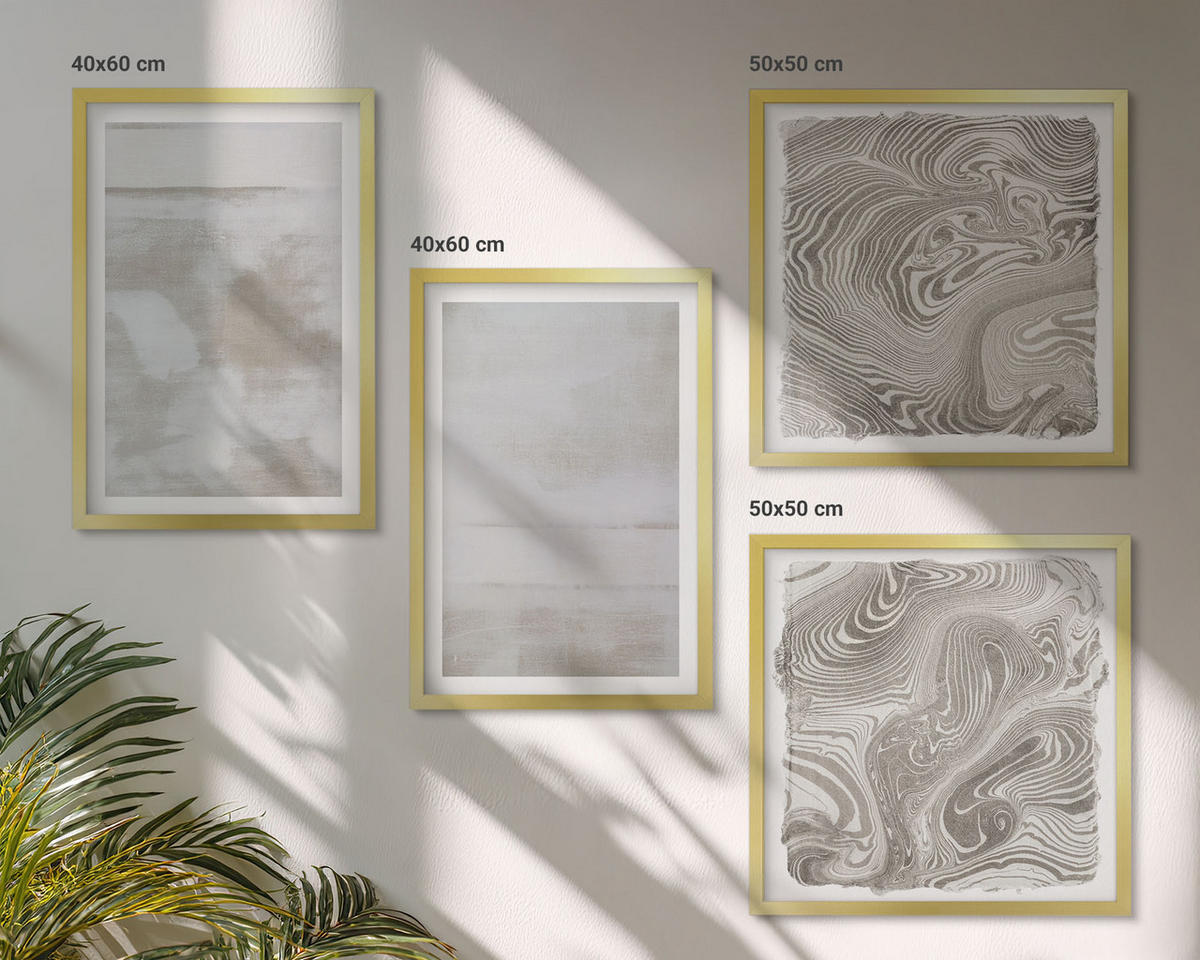 BILDER SET 4er Set - 50x50 cm & 40x60 cm Goldrahmen - Abgenutzte Texturen, moderner Stil - Goldfarben, Kunststoff (50/50cm) - TULUP