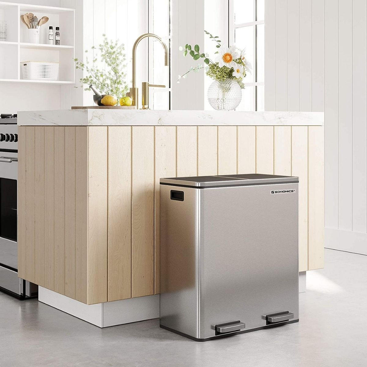 MÜLLEIMER mit 2 Behältern 30L mit Pedal silbergrau - Silberfarben, Kunststoff (32/65/58.6cm) - Calicosy