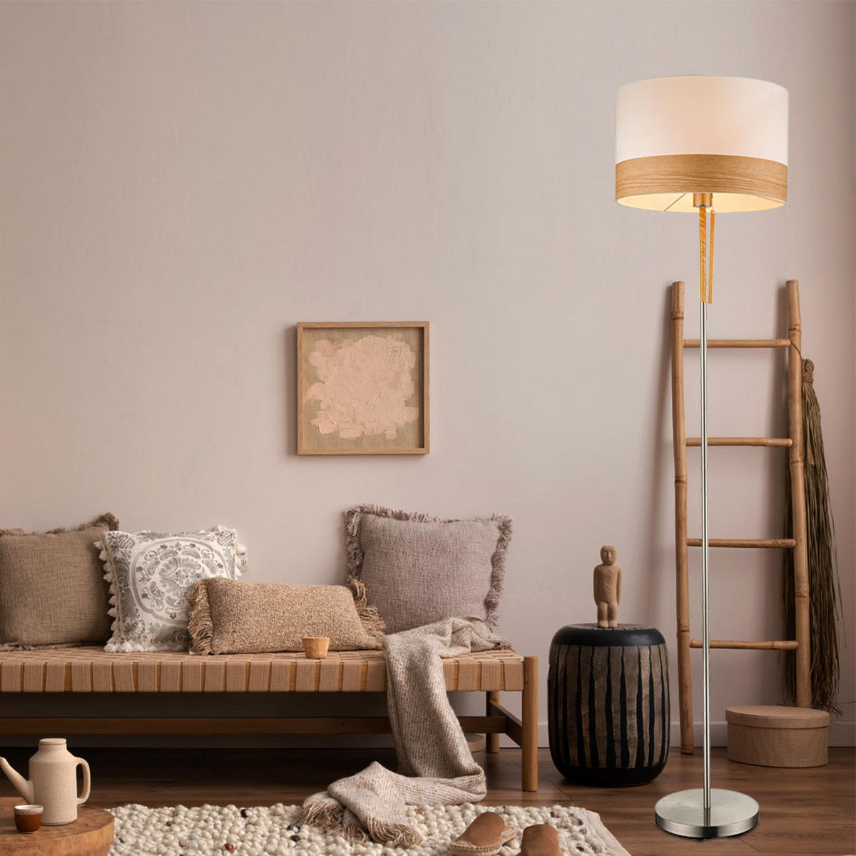 LED STEHLEUCHTE CHIPSY Silber Textil Holzoptik - Silberfarben, Holz (40/40/170cm) - Globo Lighting