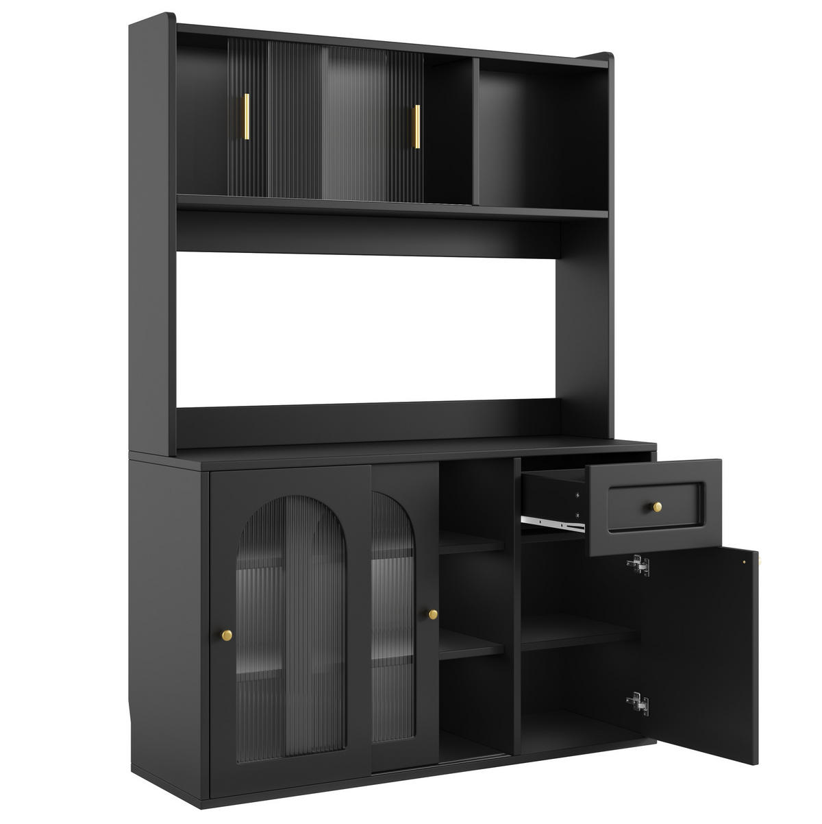 ANRICHTE 120/35/167 cm in Schwarz mit LED-Beleuchtung und Glastüren - Schwarz, Holzwerkstoff (120/167/35cm) - Flora Grace