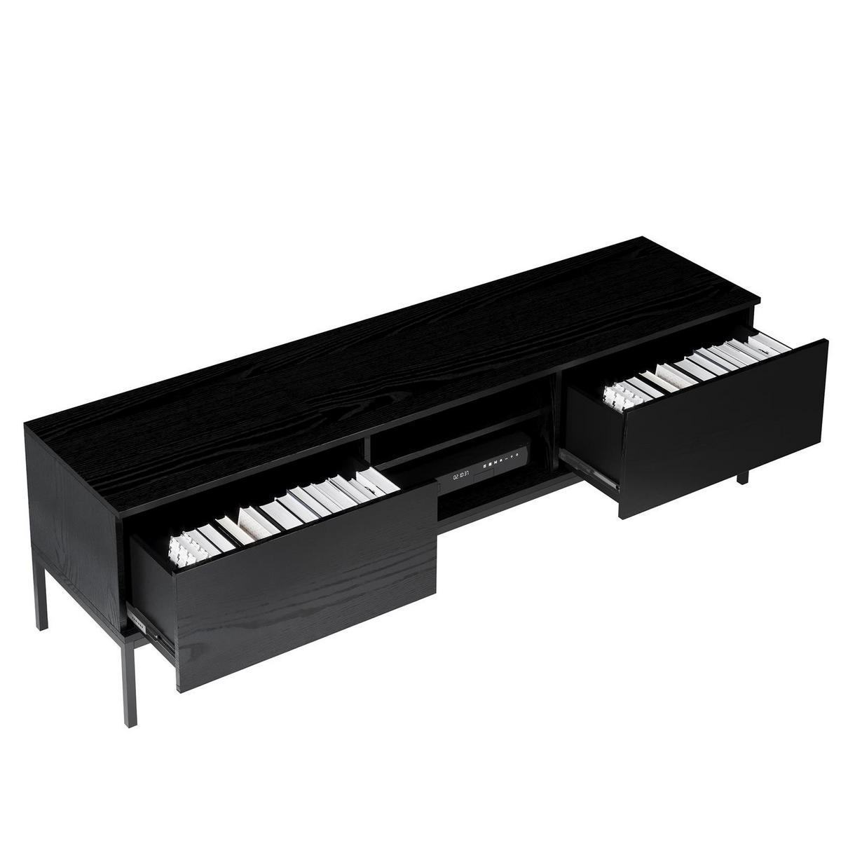 TV-SCHRANK Induro Schwarz, TV-Tisch mit Schubladen - Schwarz, Holzwerkstoff/Metall (170/49/41cm) - Bettso