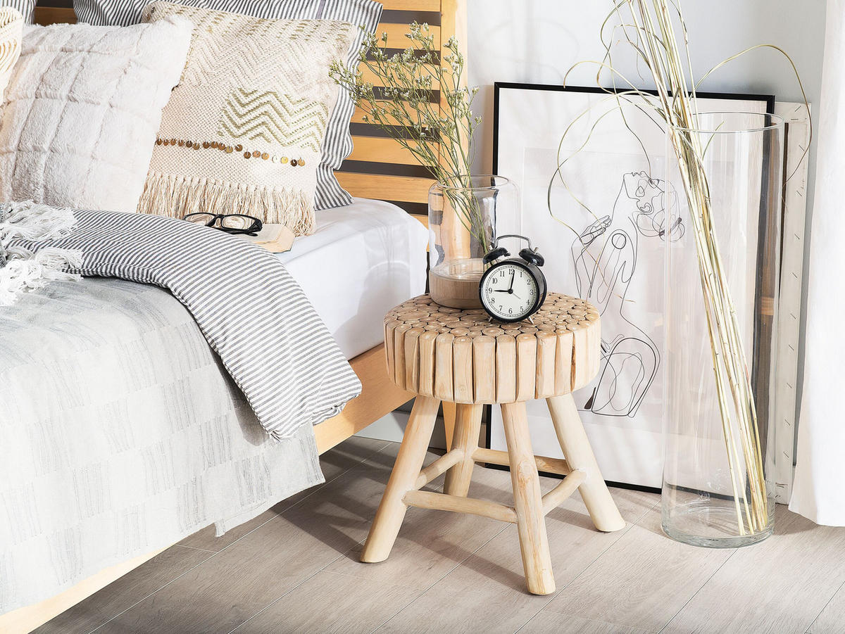NACHTTISCH Teakholz hellbraun 35 cm Nampa - Hellbraun, Holz (35/40/35cm) - Beliani