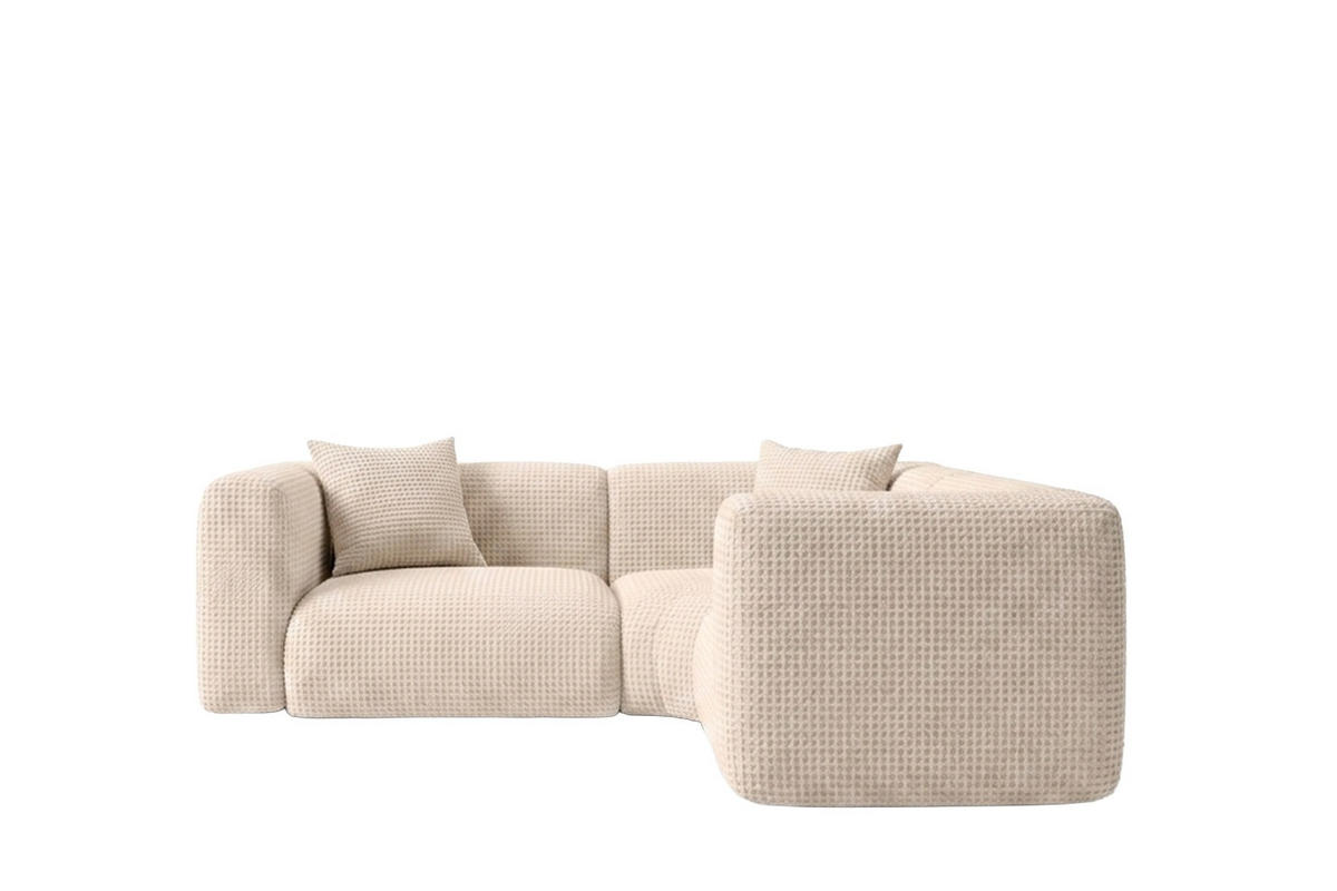 ECKSOFA Modulares, Corner mini, Chenille-Stoff Cremona, Creme, GRETA - Creme, Holz (380/190cm) - Kaiser Möbel