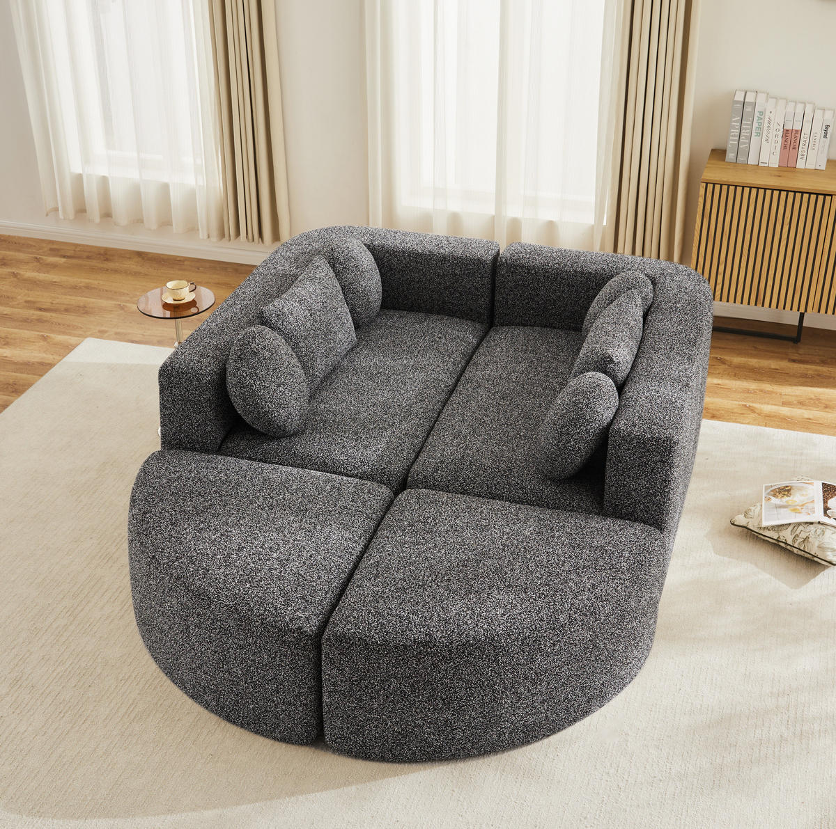 MODULÁRNÍ rozkládací pohovka z chenillu 292x68x165 cm černá bez montáže s variabilním uspořádáním - černá, textil (292/68/165cm) - Modfu