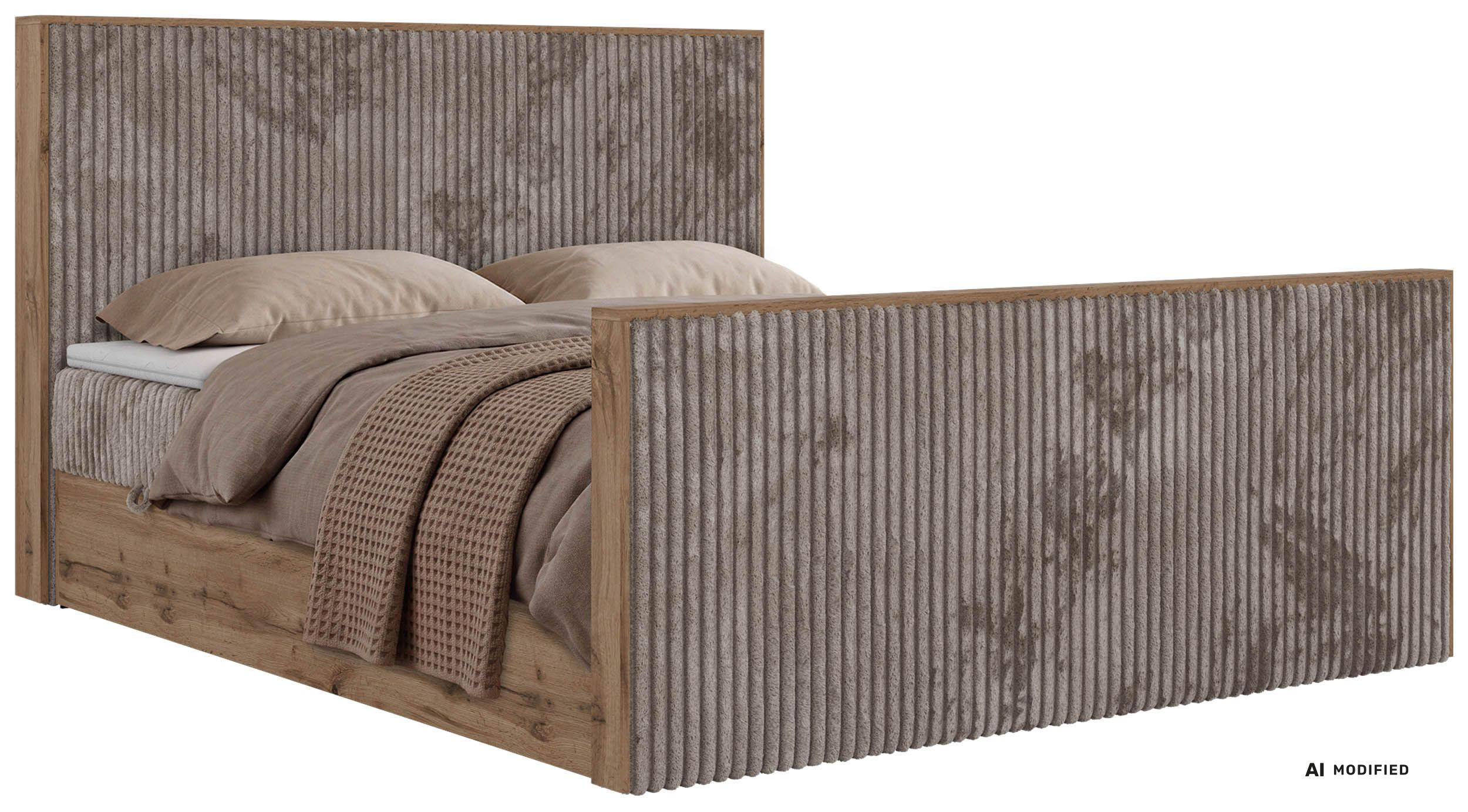 KONTINENTÁLNÍ POSTEL WOOD DUO 200/200 - Světle hnědá Manšestr - Topper Visco - H3 - černá/světle hnědá, textil/plast (200/200cm) - MKS