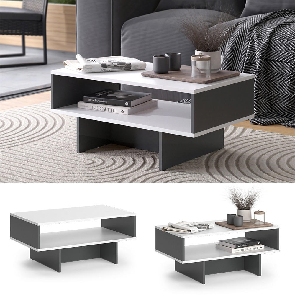 COUCHTISCH Josef Weiß/Anthrazit 80 x 46,2 cm mit 1 Regal - Anthrazit/Weiß, Holzwerkstoff (46.2/80/35.4cm) - Vicco