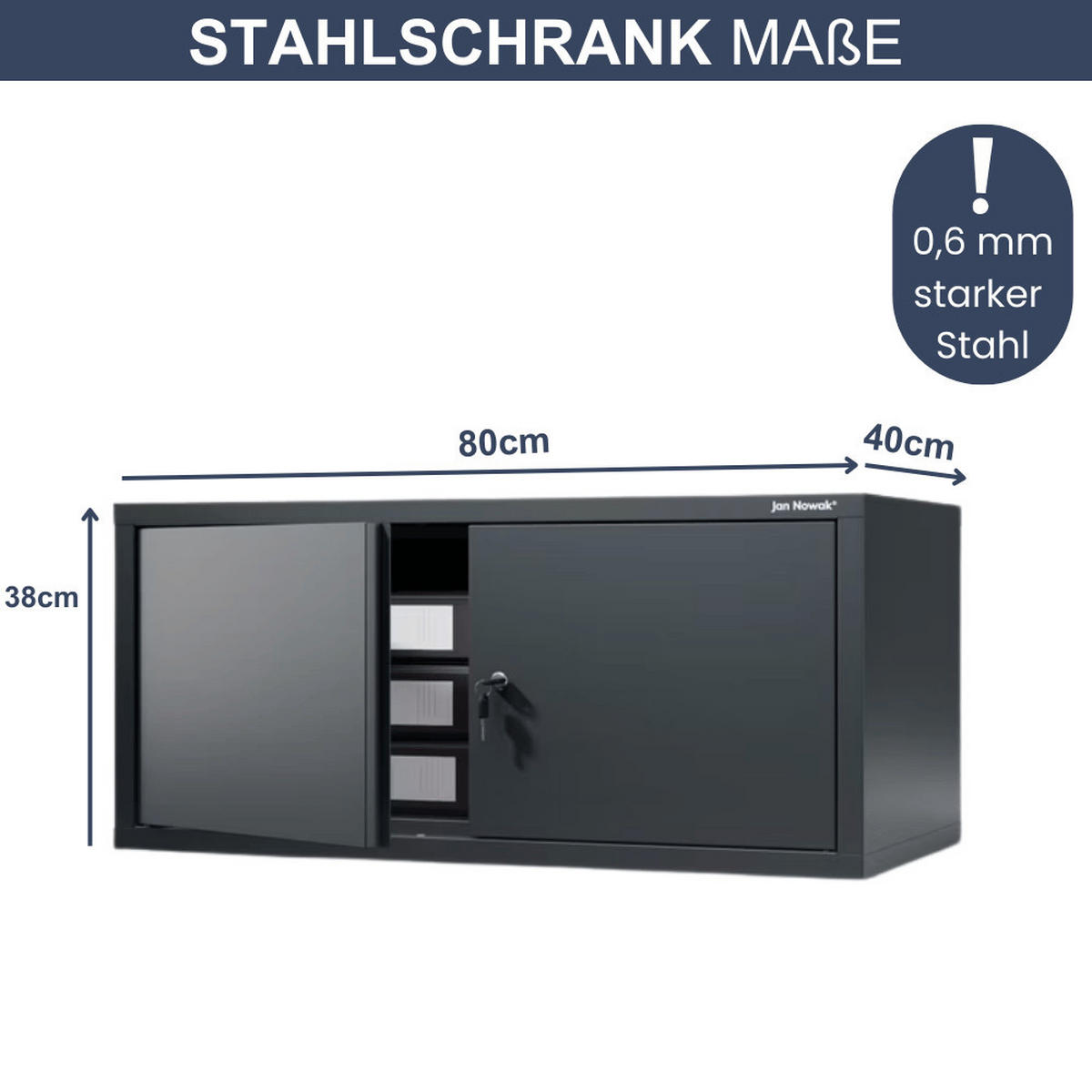 SCHRANKERWEITERUNG Aktenschrank mit 2 Flügeltüren 38x80x40cm Anthrazit - Anthrazit, Metall (80/38/40cm) - DELUKE