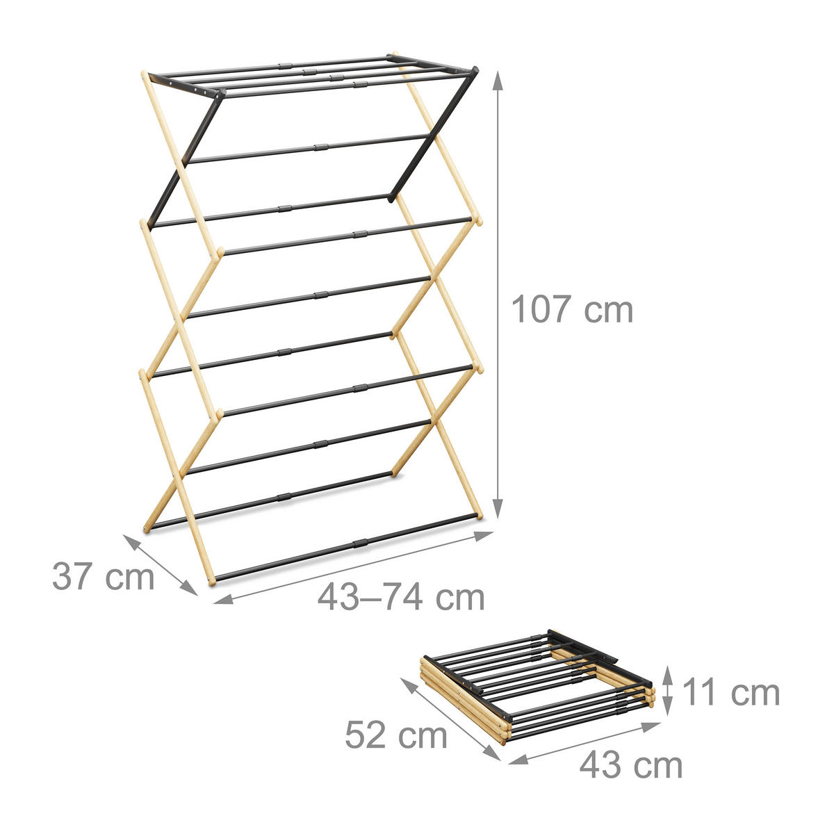 SUŠIAK na prádlo - viacfarebná, kov/drevo (74/107/37cm) - Relaxdays