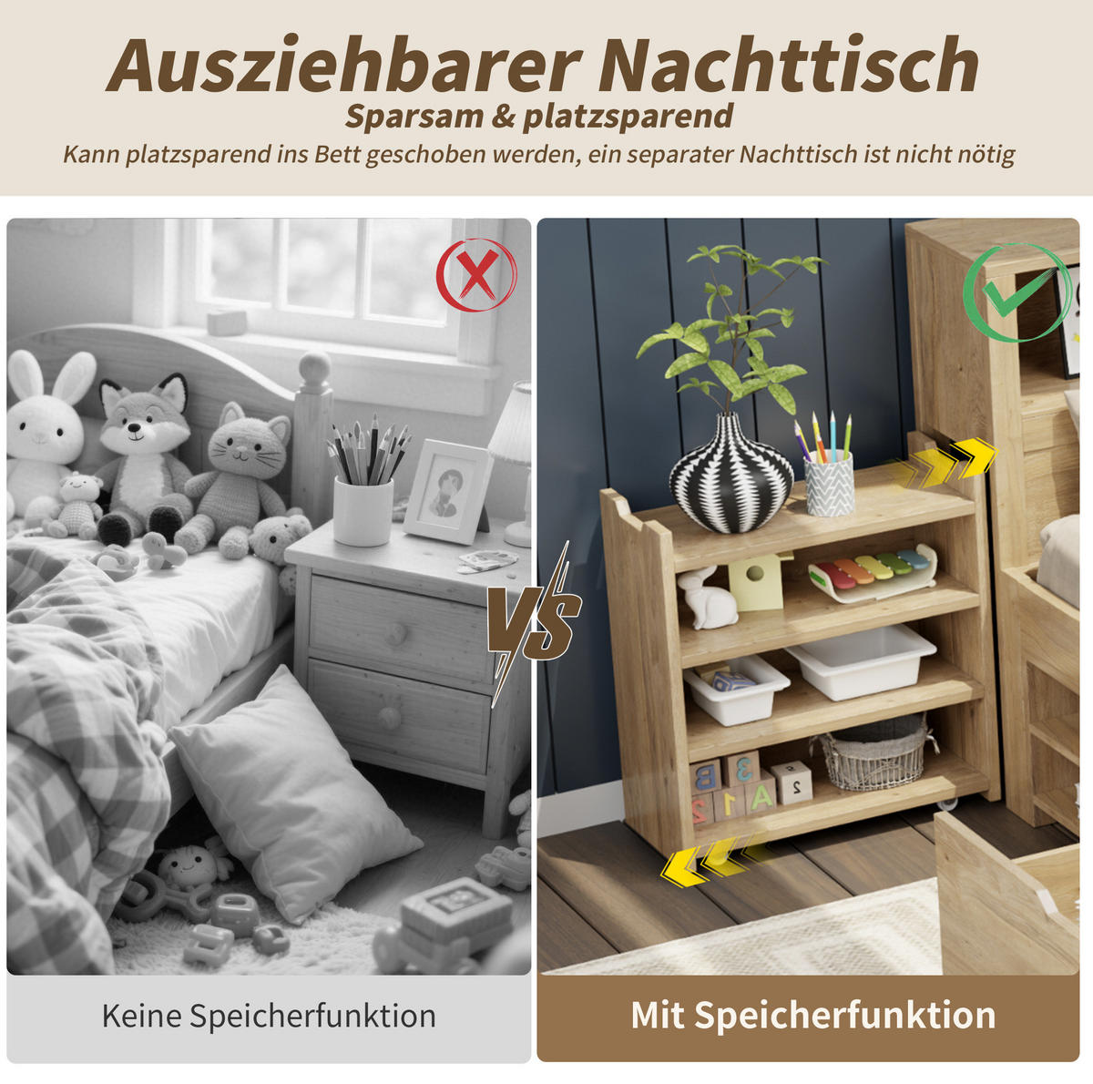 KINDERBETT 140/200 cm Natur aus Sperrholz mit Stauraum und Regalen - Naturfarben, Holz (140/200cm) - OKMYHOME