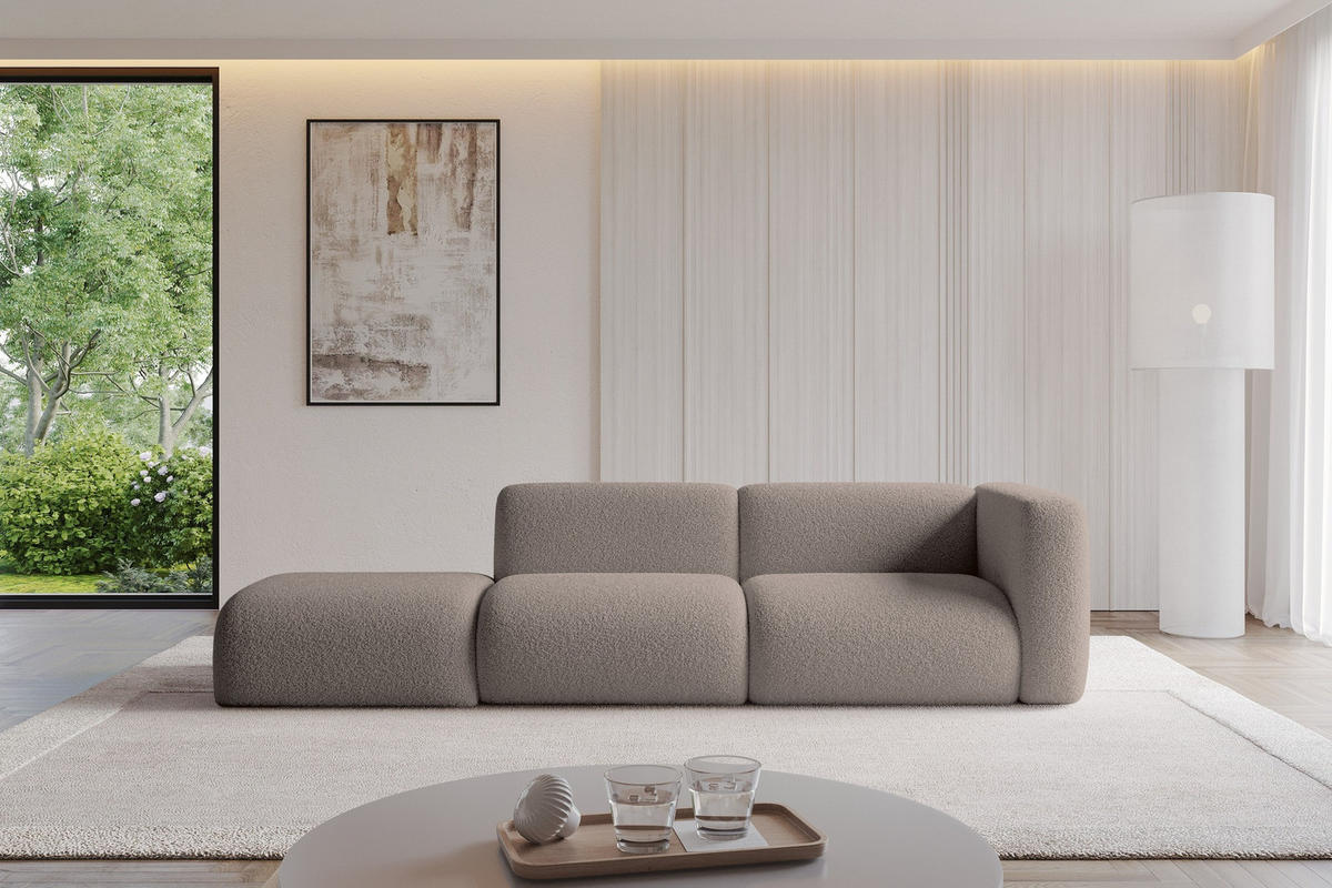 SOFA Ottomane Rechts MIRA-S3 296x89x70 Braun Bouclé - Dunkelbraun/Schwarz, Holzwerkstoff/Kunststoff (296/70/89cm) - ALTDECOR