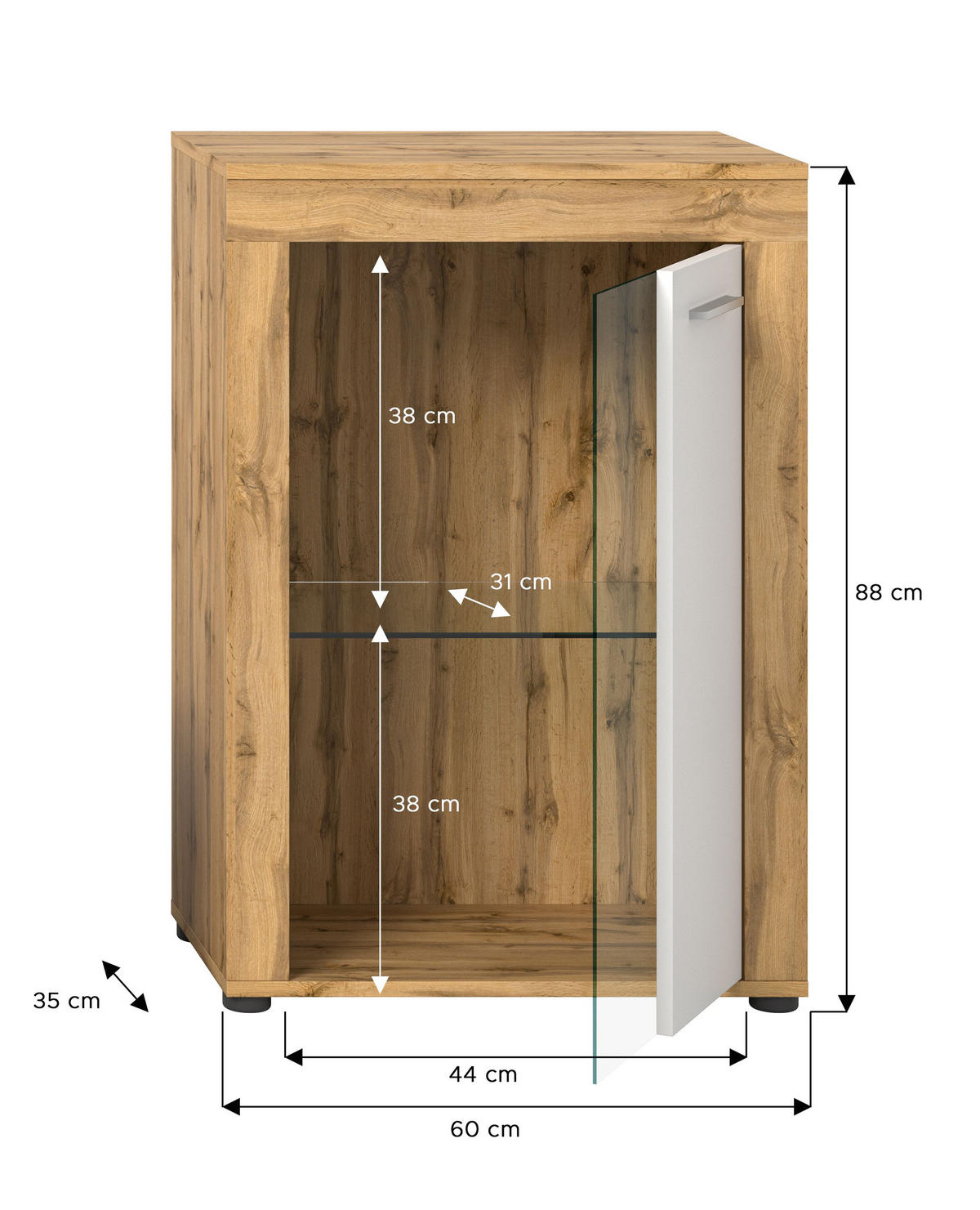 VITRINE JAM (B/H/T: ca. 60/86/35 cm) in Wotan Eiche Nachbildung/weiß - Eiche Wotan, Holzwerkstoff (60/86/35cm)