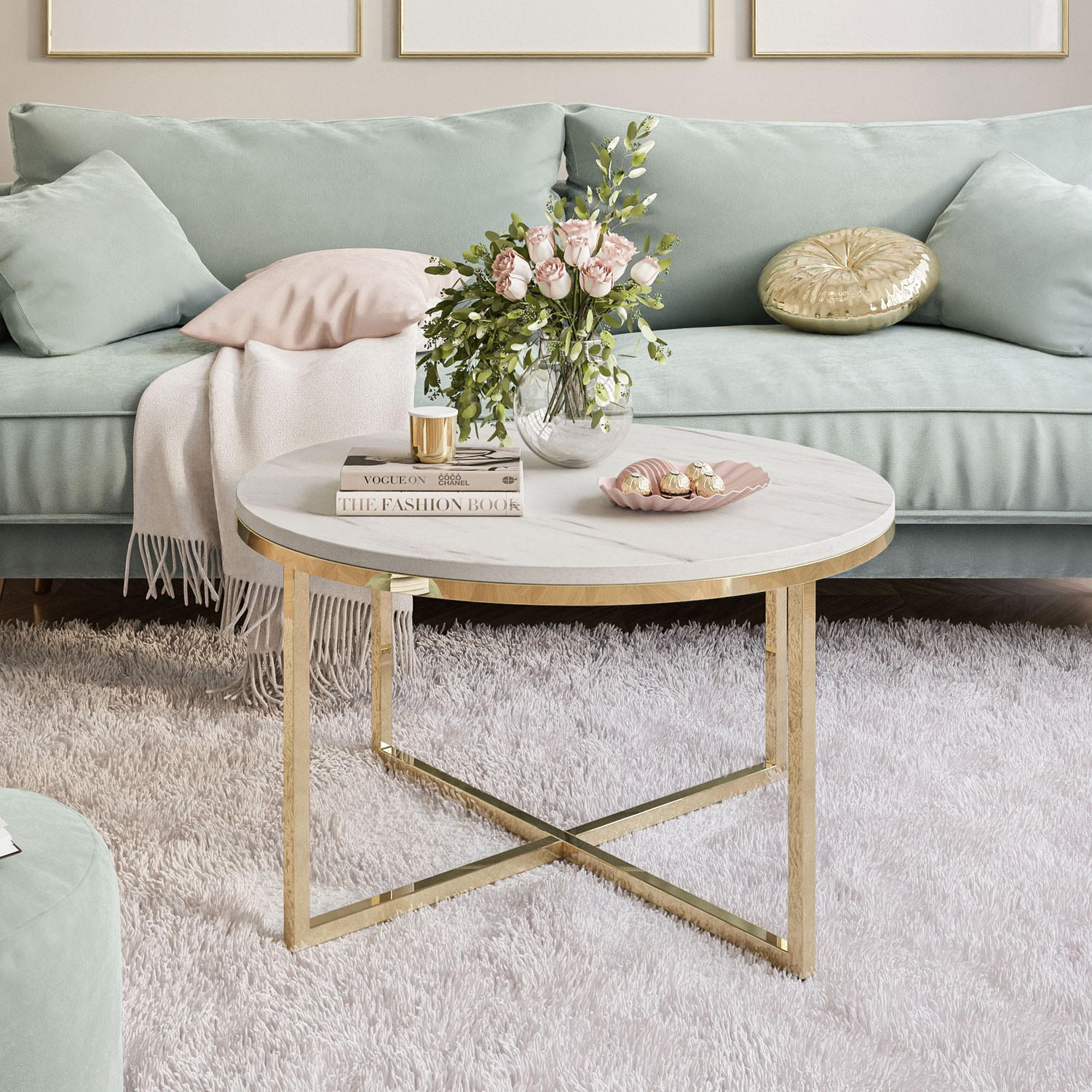 COUCHTISCH CIRI-X LEVANTO mit vergoldeter Basis - Goldfarben, Holzwerkstoff (70/70/45.6cm) - Lookway